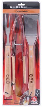 BBQ COLLECTION BBQ GEREEDSCHAPSSET 3-DELIG ROESTVRIJ STAAL/EIKENHOUT - Tuincentrum Lopik