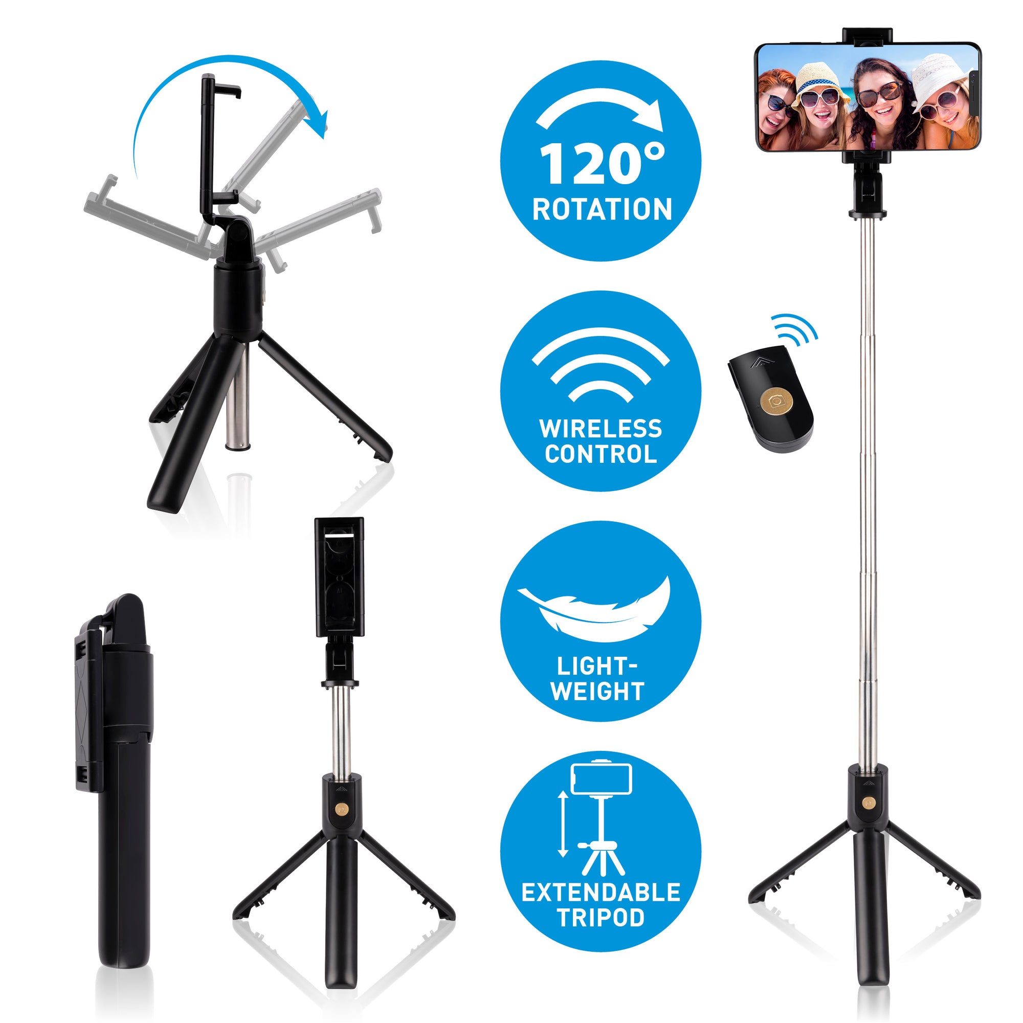 GRUNDIG SELFIESTICK 3-IN-1 MET STATIEF EN BLUETOOTH AFSTANDSBEDIENING - Tuincentrum Lopik