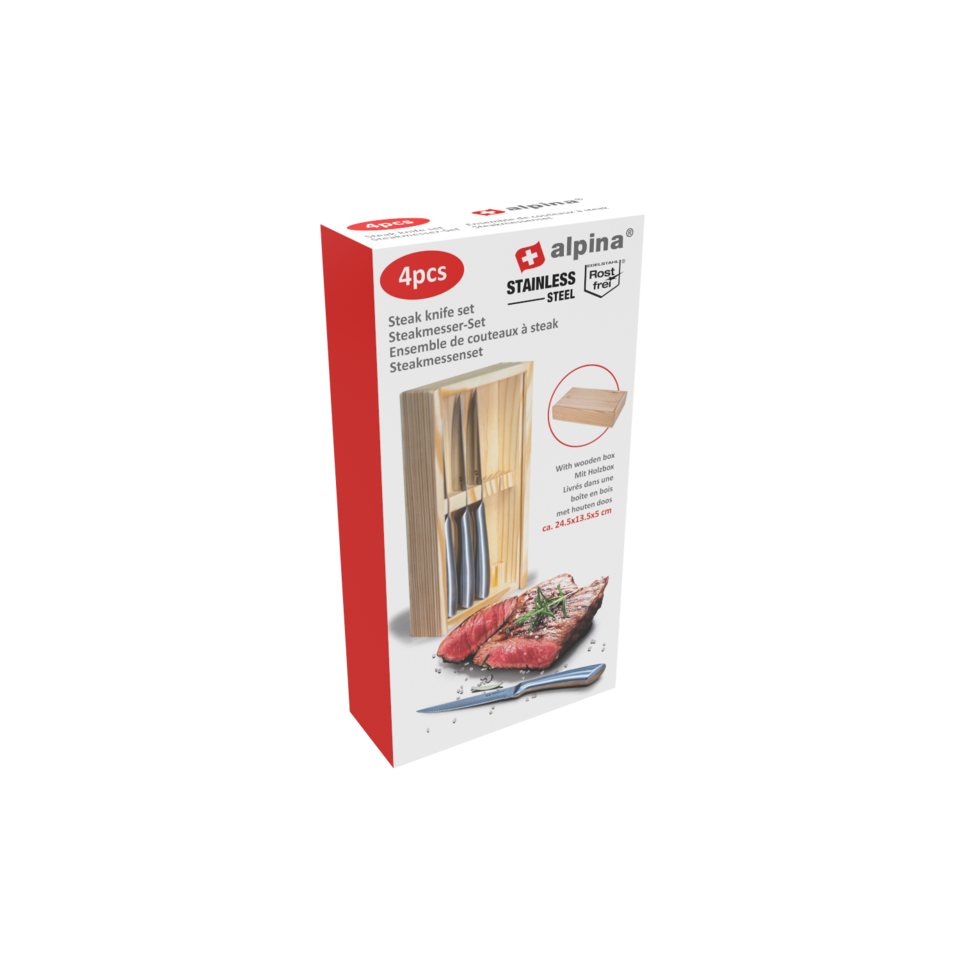 ALPINA STEAKMESSEN SET 4-DELIG IN HOUTEN BOX - Tuincentrum Lopik
