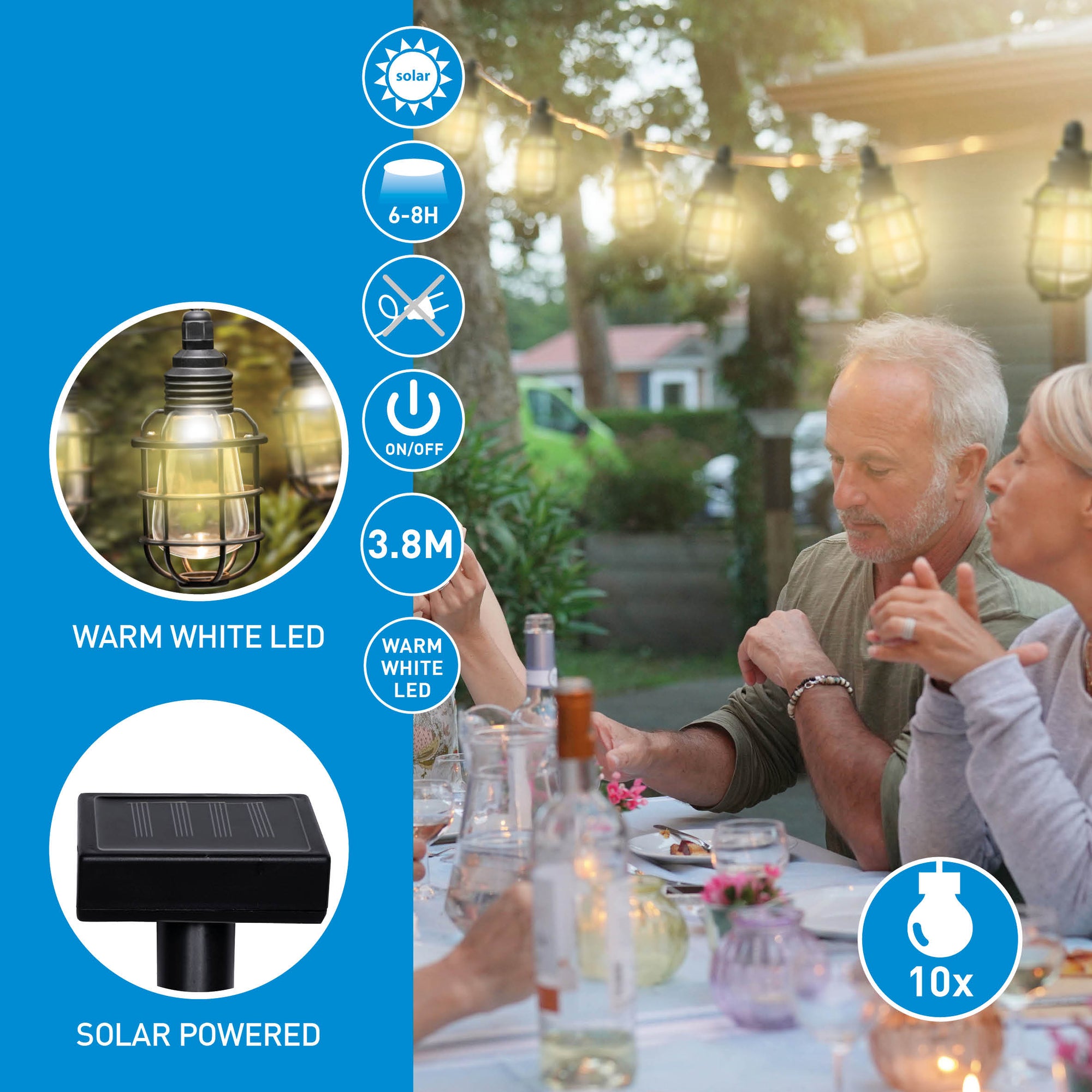 GRUNDIG SOLAR LICHTSNOER 10 LANTAARNS 3.8M LED - Tuincentrum Lopik