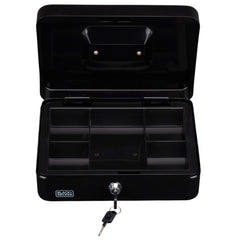 BLACK+DECKER GELDKISTJE MET SLEUTEL 25X8,5X18CM METAAL ZWART - Tuincentrum Lopik