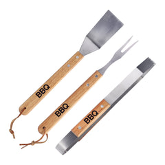 BBQ COLLECTION BBQ GEREEDSCHAPSSET 3-DELIG ROESTVRIJ STAAL/EIKENHOUT - Tuincentrum Lopik