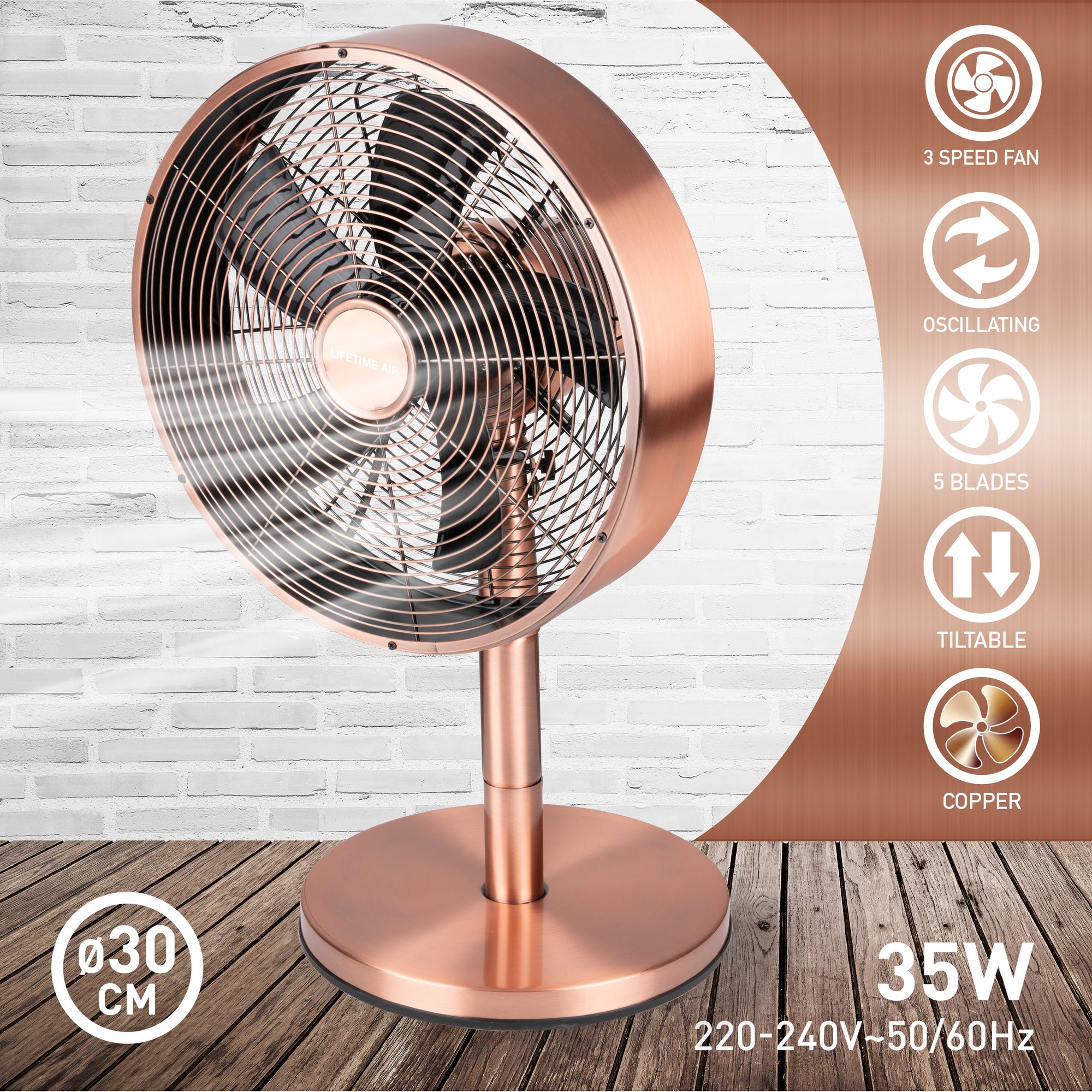 LIFETIME AIR TAFELVENTILATOR 30CM 35W 230V - Tuincentrum Lopik