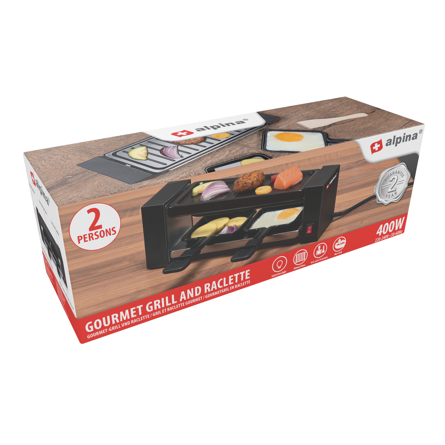 ALPINA RACLETTE GOURMET SET 400W VOOR 2 PERSONEN - Tuincentrum Lopik