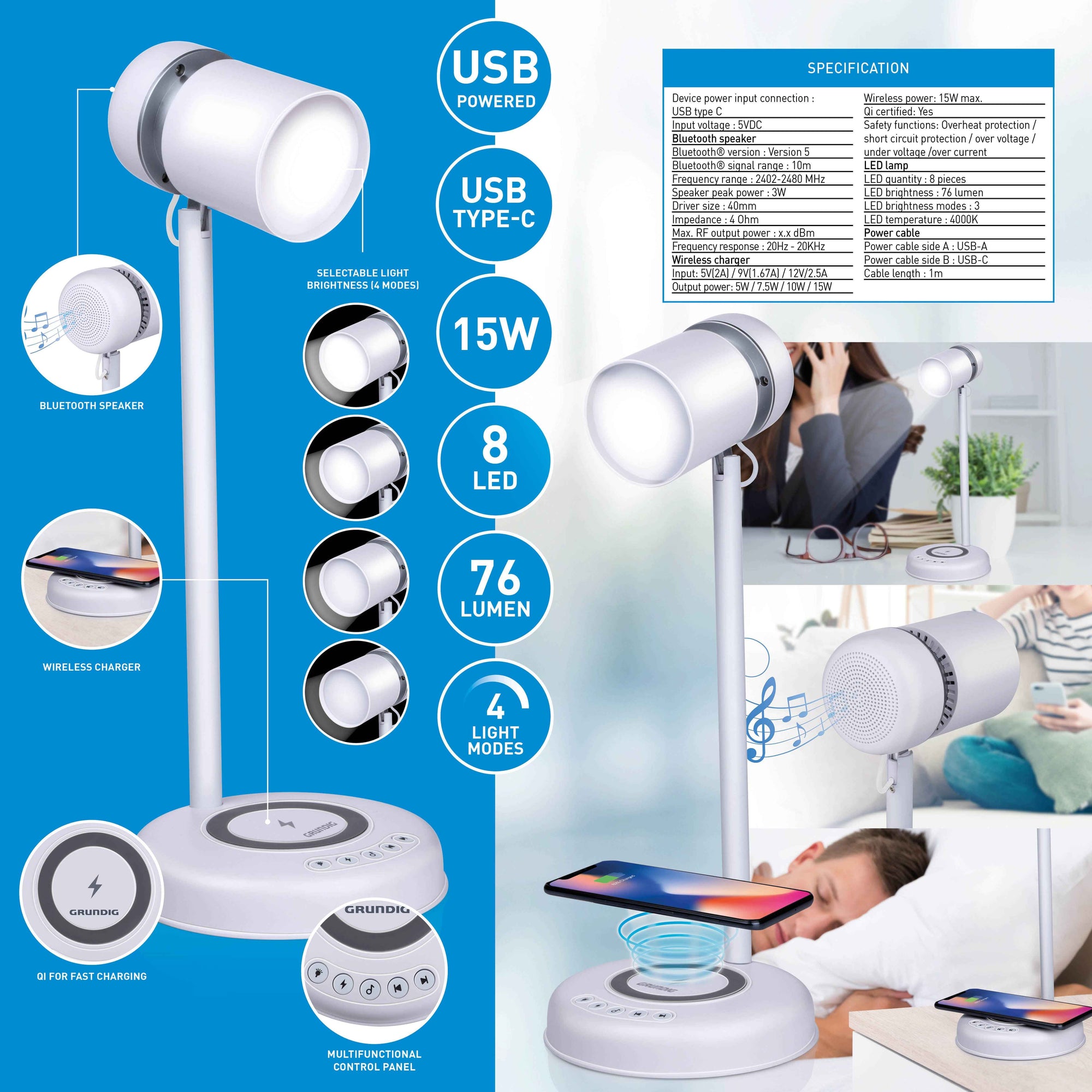 GRUNDIG BUREAULAMP LED 3-IN-1 DIMBAAR WIT - Tuincentrum Lopik