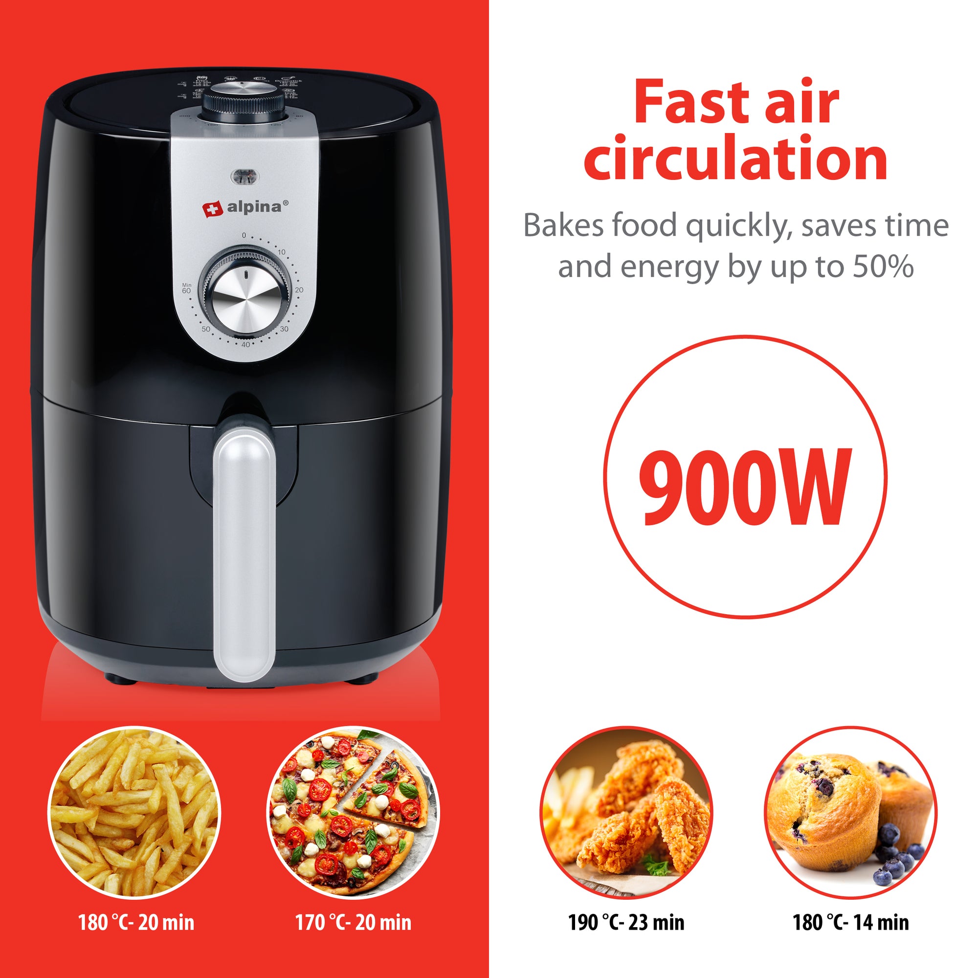 ALPINA HETELUCHTFRITEUSE 2L 900W - Tuincentrum Lopik