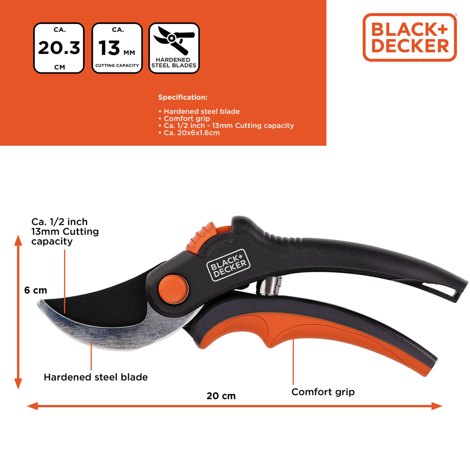 BLACK+DECKER BYPASS SNOEISCHAAR 8" 20,3CM KOOLSTOFSTAAL - Tuincentrum Lopik