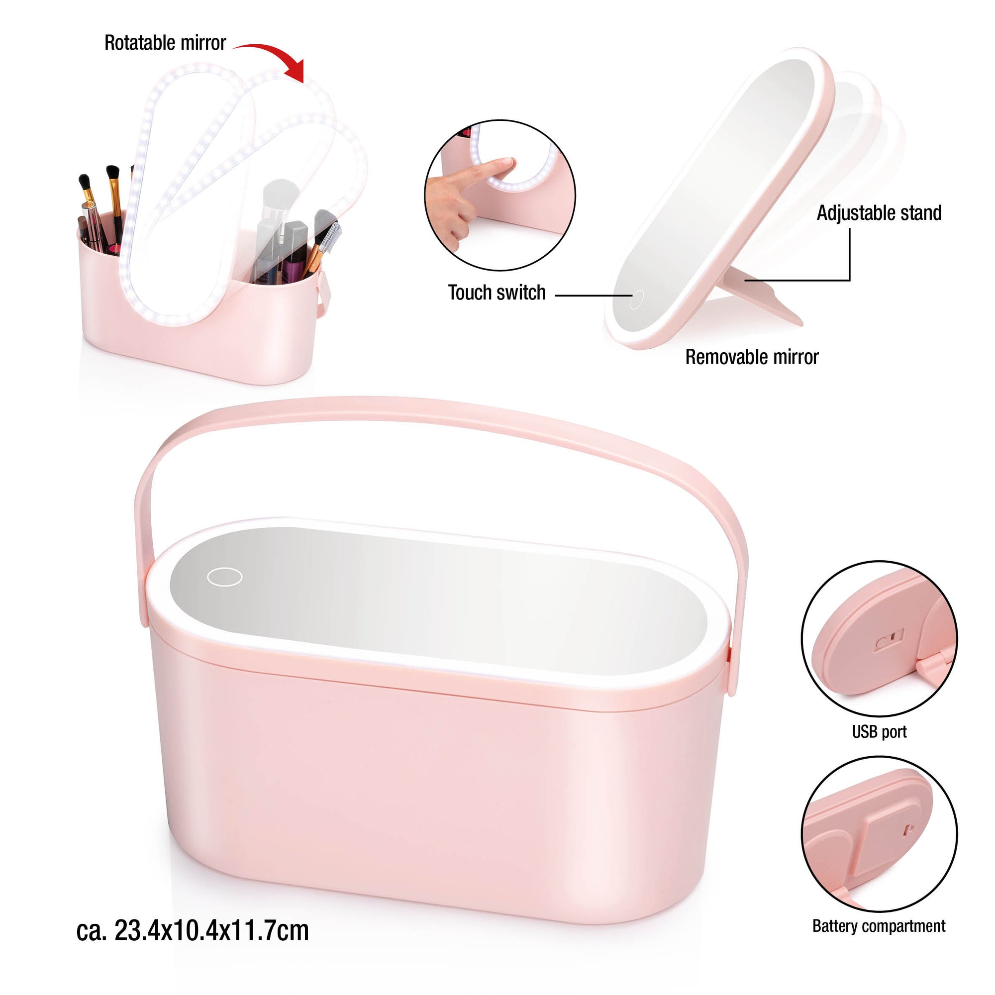 TOUCH OF BEAUTY REIS BEAUTYCASE MET LED SPIEGEL ROZE - Tuincentrum Lopik