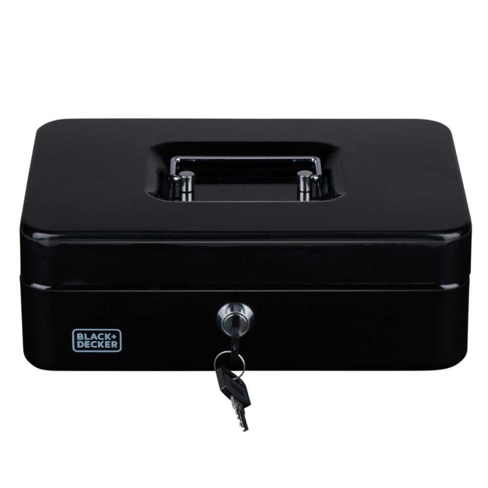 BLACK+DECKER GELDKISTJE MET SLEUTEL 25X8,5X18CM METAAL ZWART - Tuincentrum Lopik