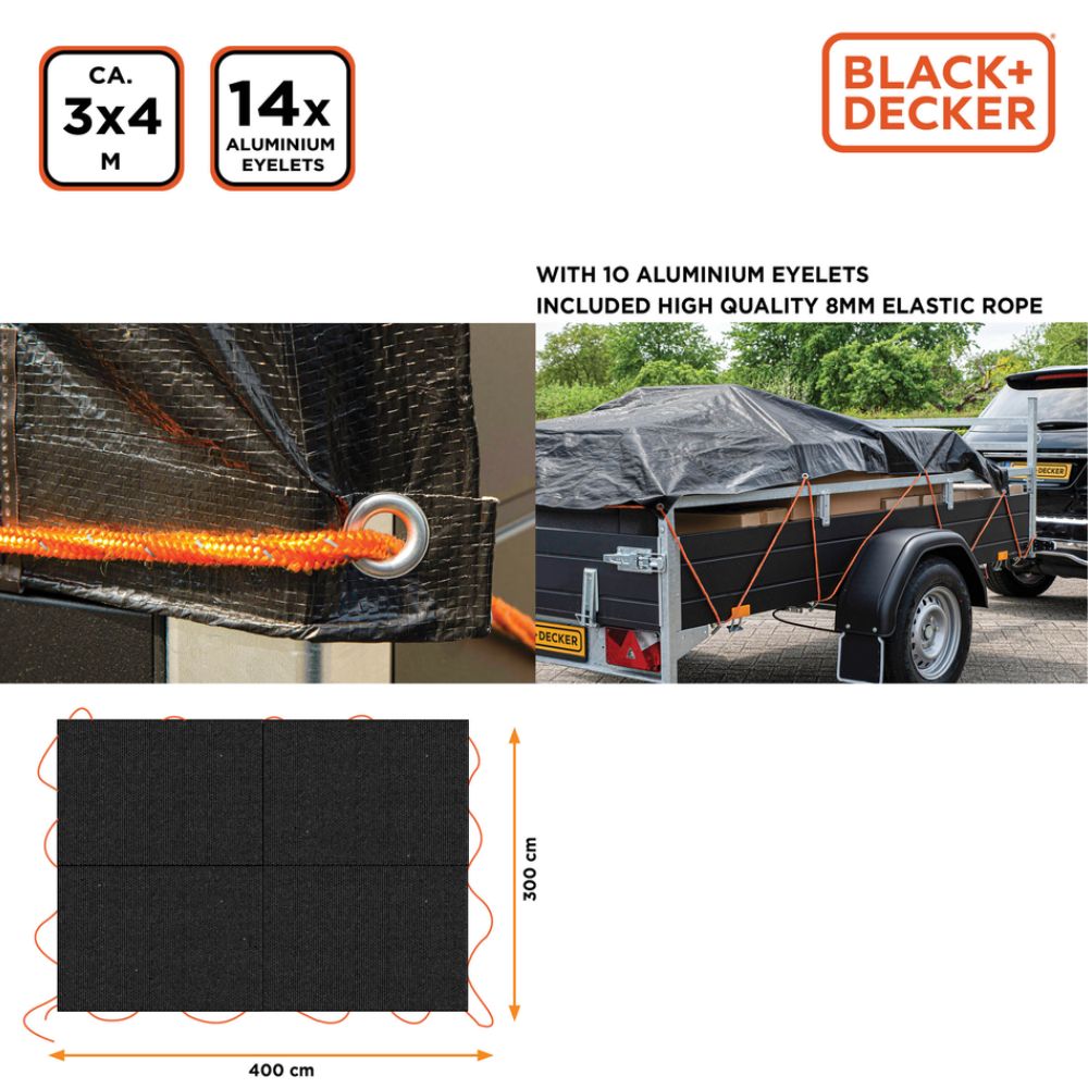 BLACK+DECKER AFDEKZEIL AANHANGER 3X4M 14 RINGEN ALUMINIUM WEERBESTENDIG - Tuincentrum Lopik