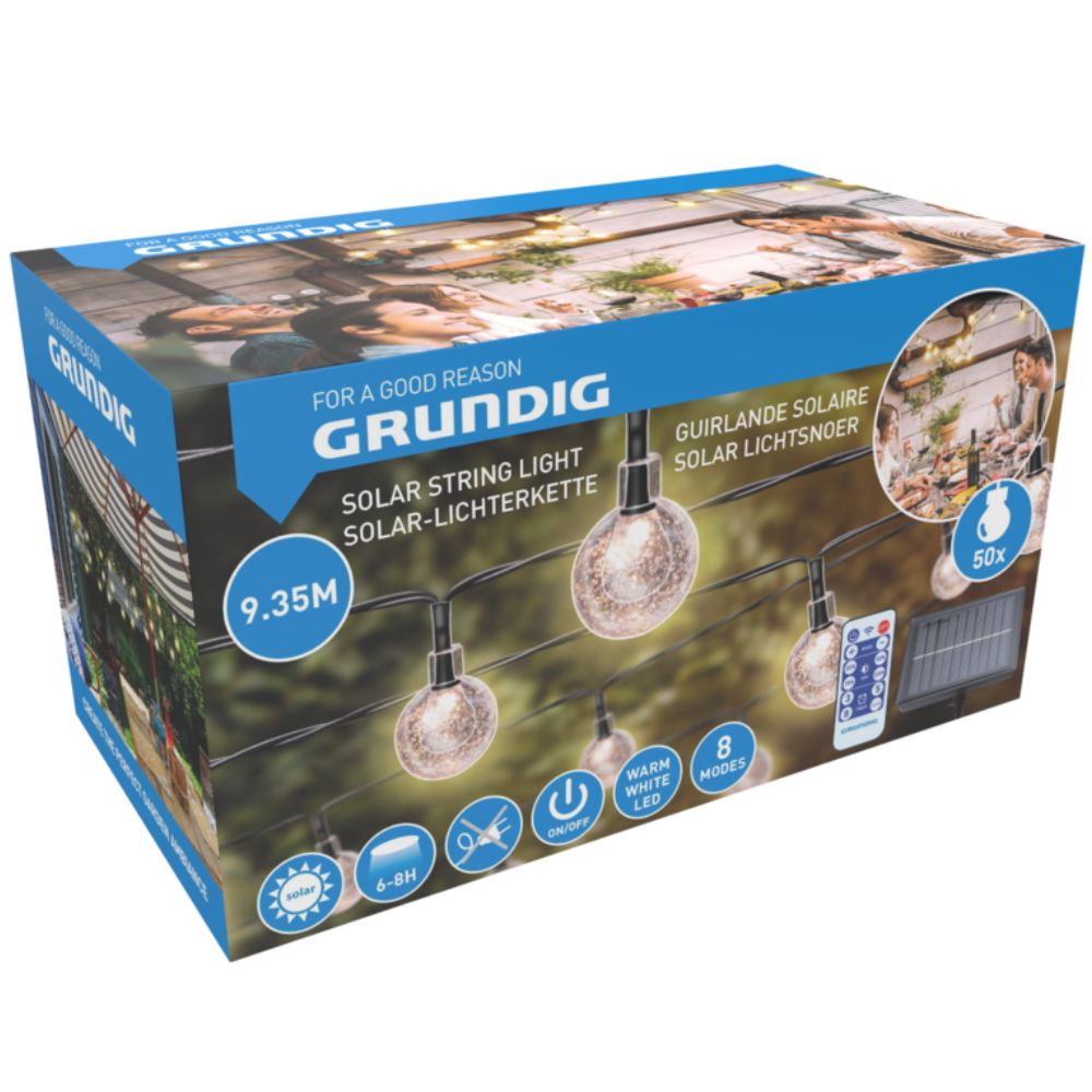 GRUNDIG SOLAR LICHTSNOER 50 LED LAMPEN 9.35M WARM WIT - Tuincentrum Lopik