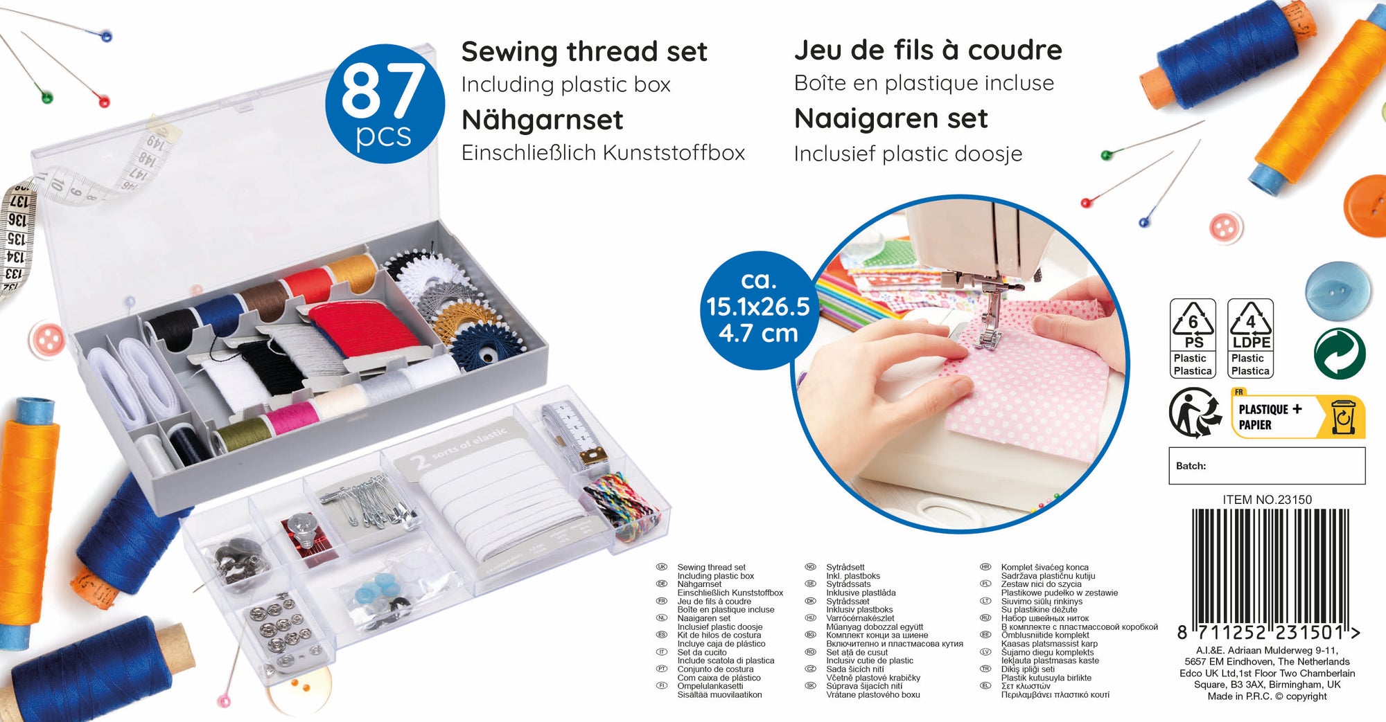 SEWING THREAD SET W/ PLASTIC BOX 87PC - Tuincentrum Lopik
