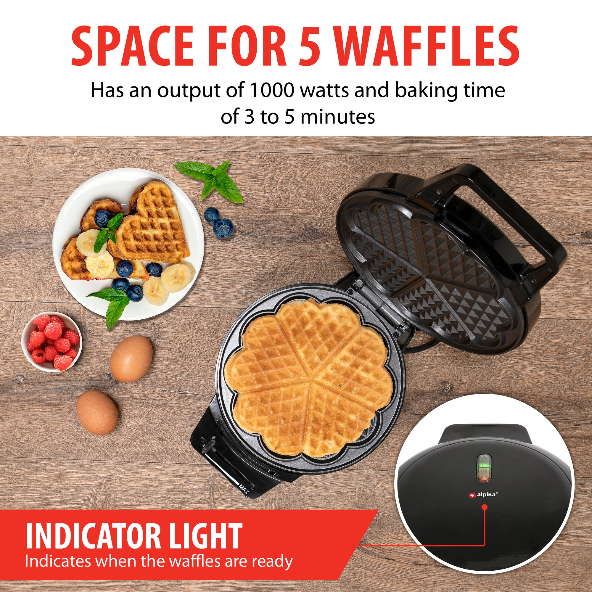 ALPINA WAFELIJZER HARTVORM 1000W VOOR 5 WAFELS - Tuincentrum Lopik