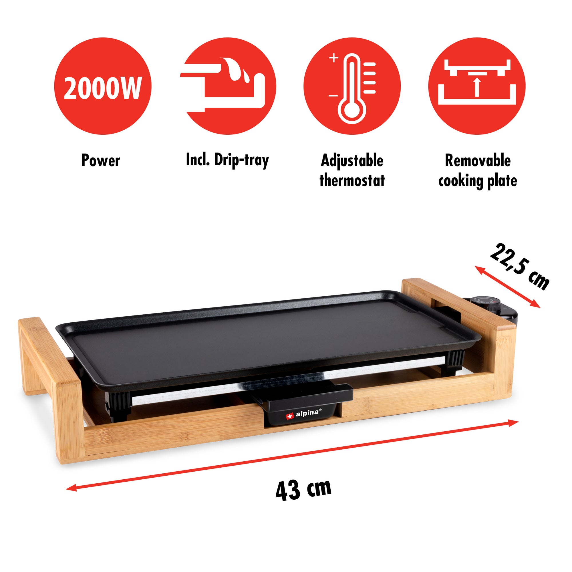 ALPINA TEPPANYAKI GRILL 2000W - ELEKTRISCHE GRILLPLAAT - Tuincentrum Lopik