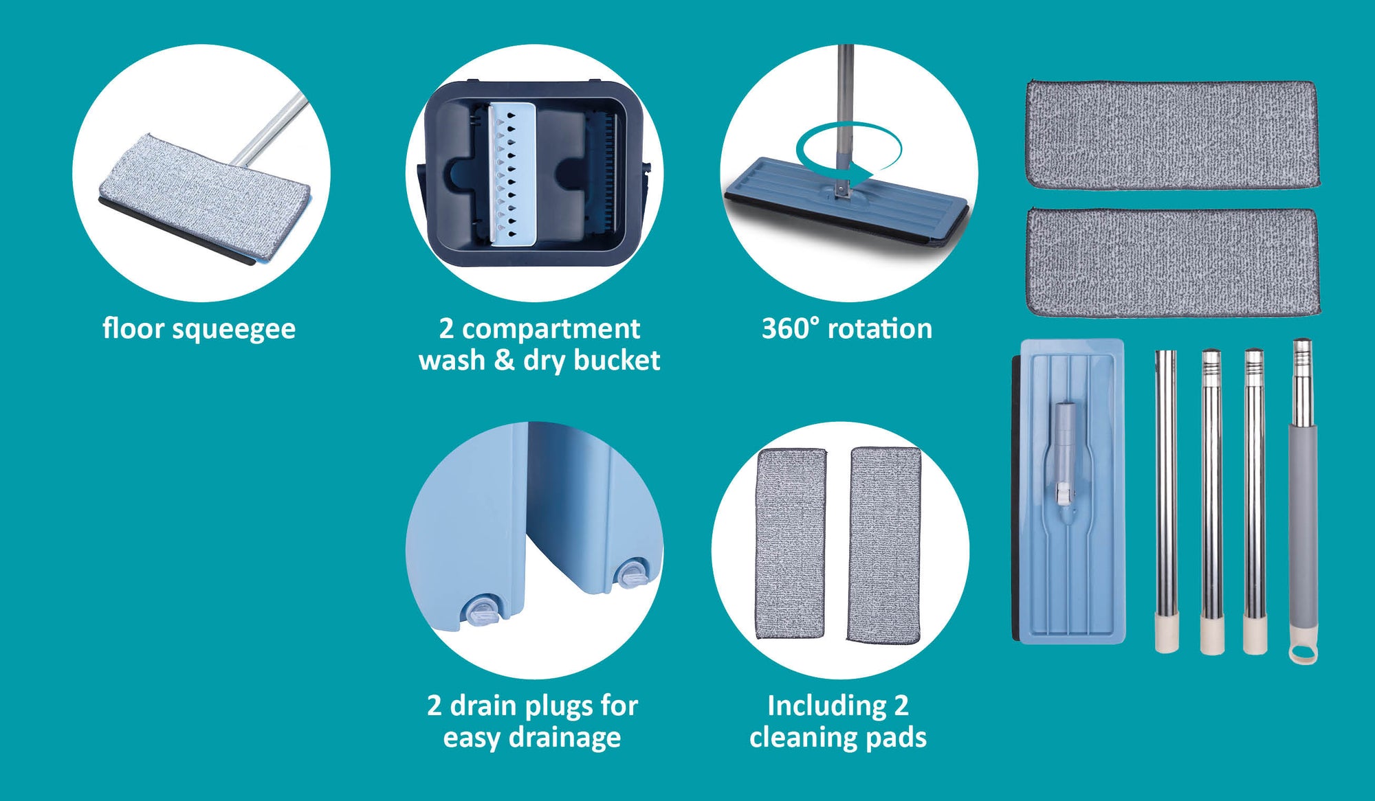 Floor Mop 4Pc With Bucket