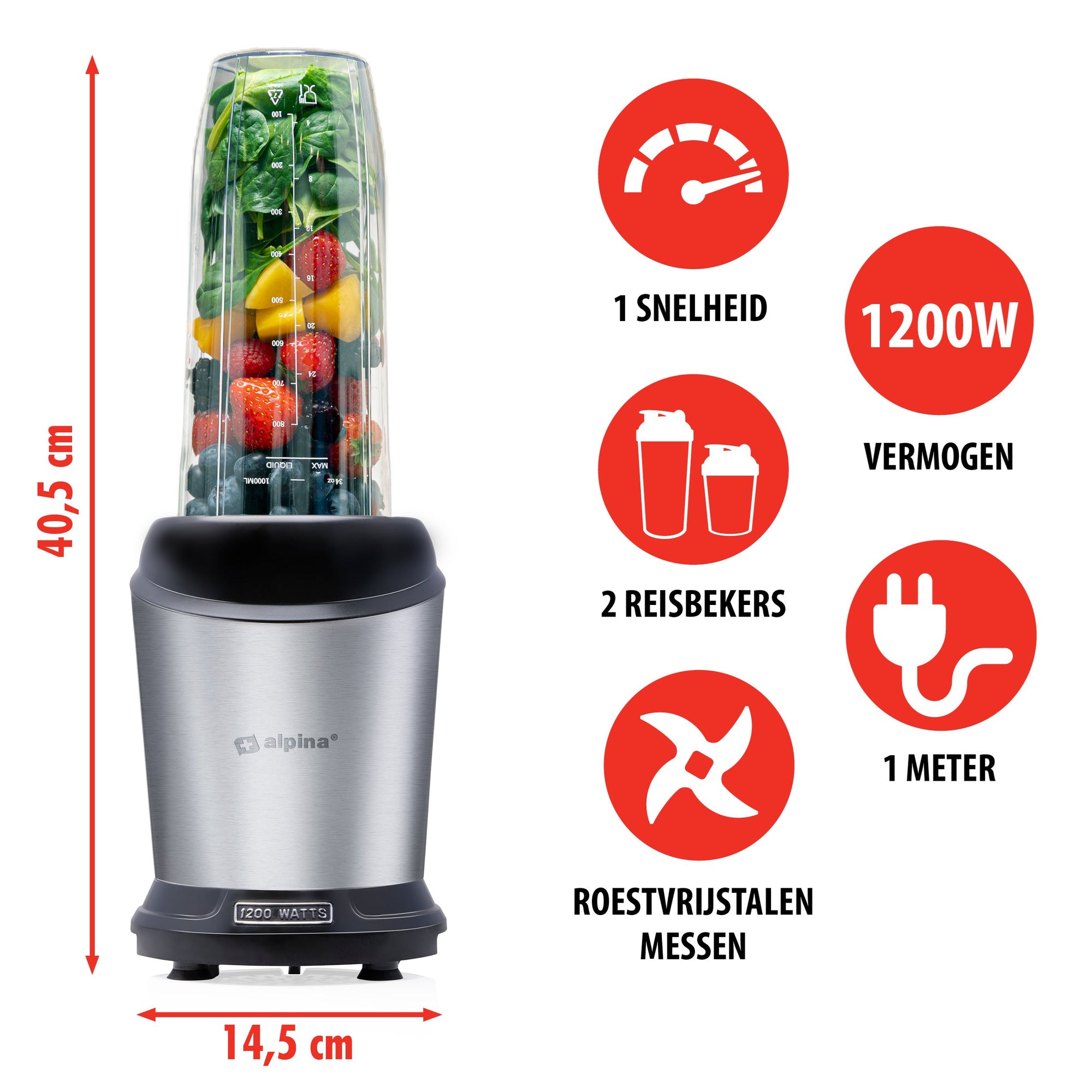 ALPINA SMOOTHIE MAKER 1200W MET DRINKFLES - Tuincentrum Lopik