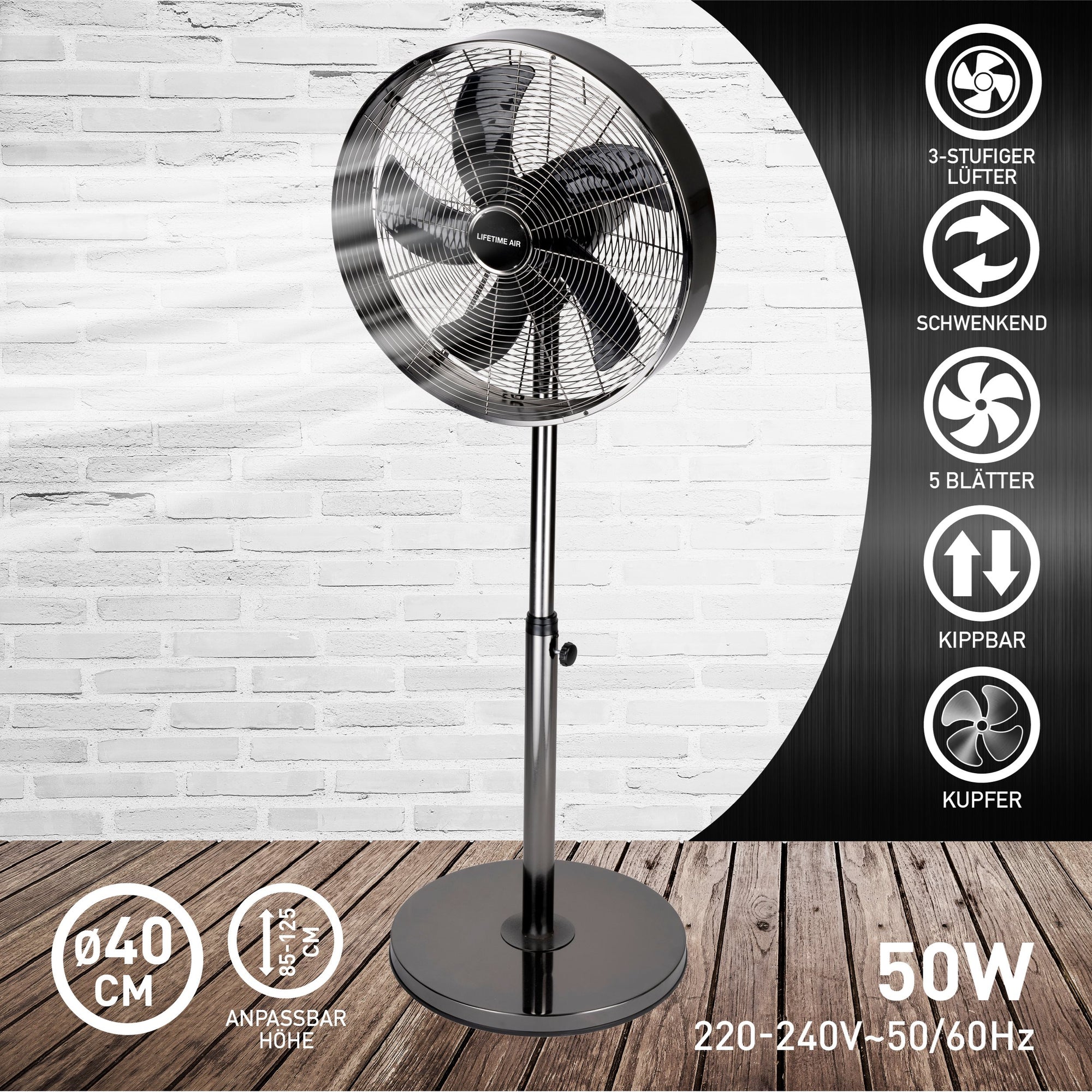 LIFETIME AIR STAANDE VENTILATOR 40CM 50W 230V - Tuincentrum Lopik
