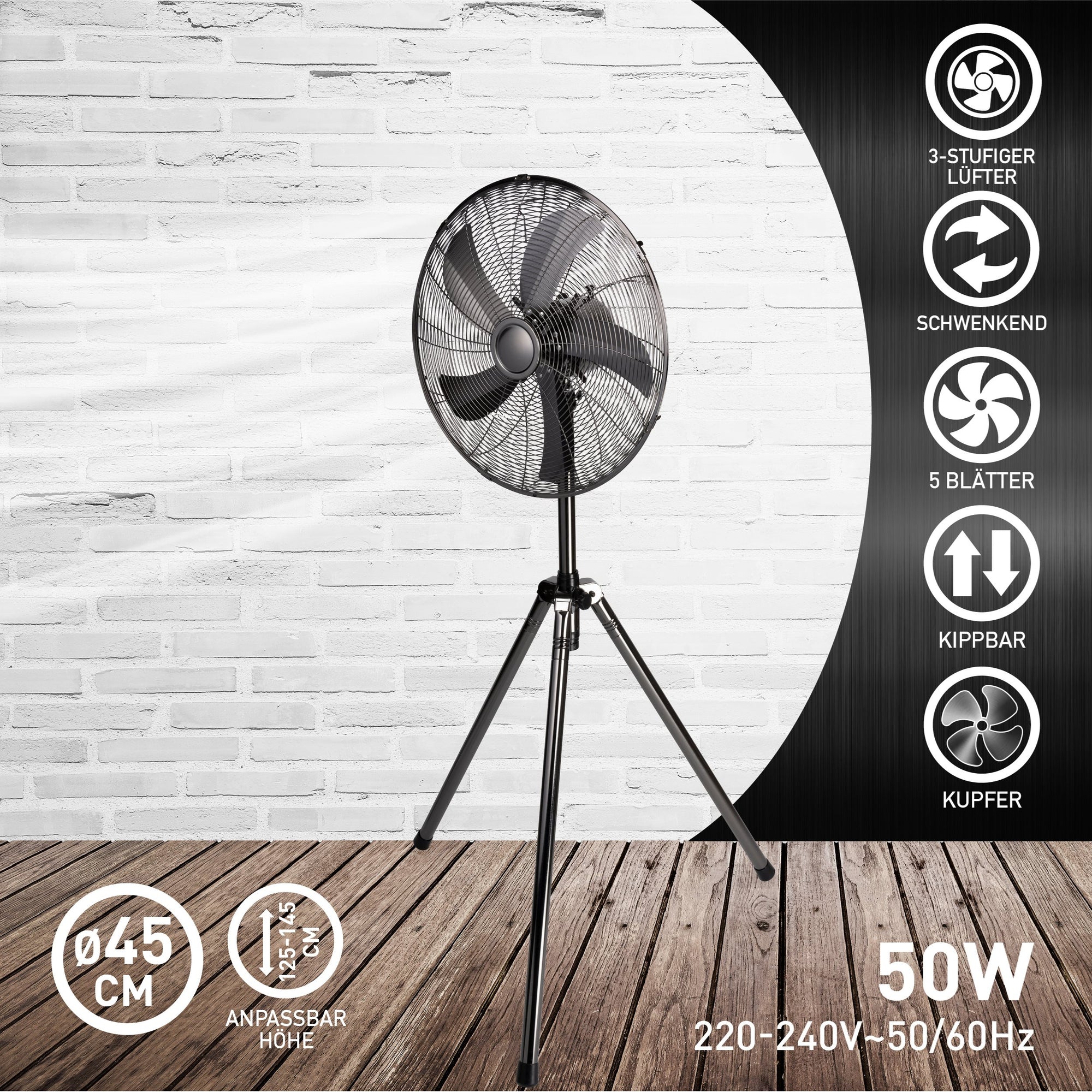 LIFETIME AIR STATIEFVENTILATOR 45 CM 50W ZILVER - Tuincentrum Lopik