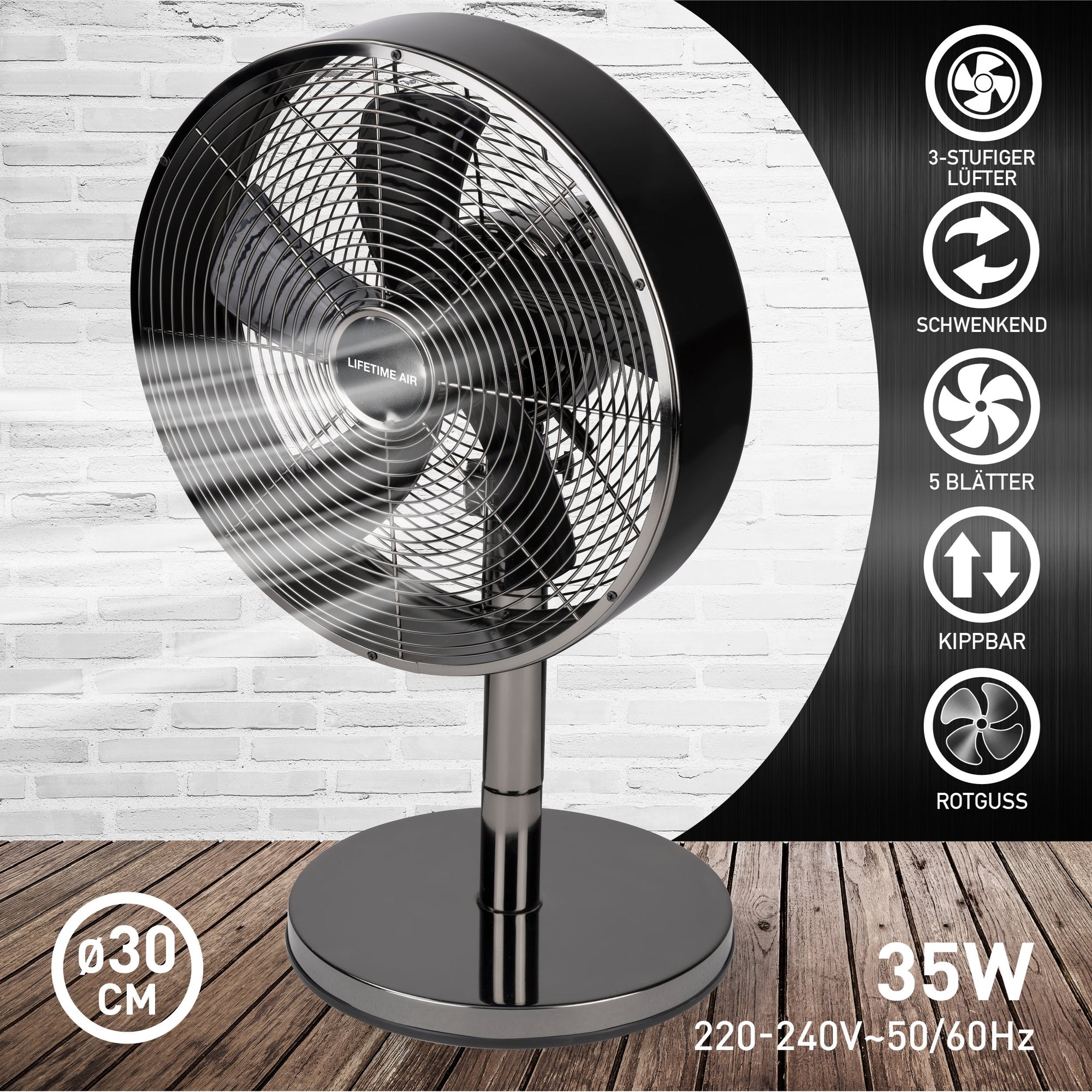 LIFETIME AIR TAFELVENTILATOR 30CM 35W 230V - Tuincentrum Lopik