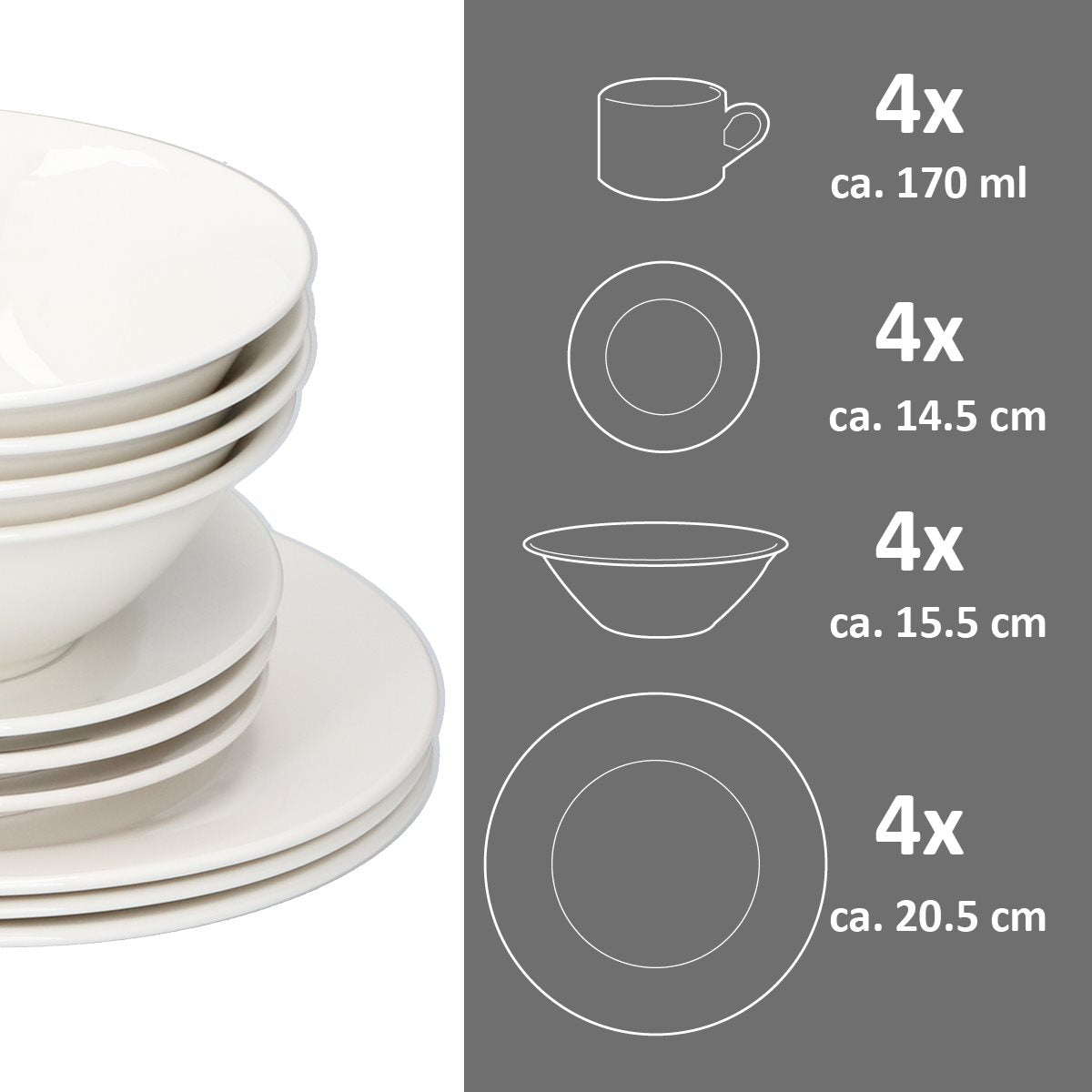 Breakfast Set 16Pcs White Sw