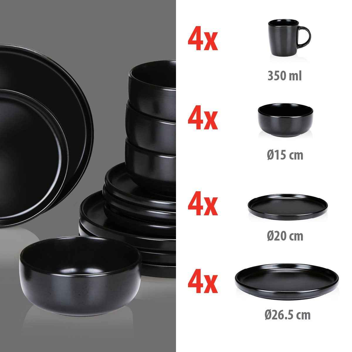 ALPINA SERVIESSET 16-DELIG STONEWARE ZWART - Tuincentrum Lopik