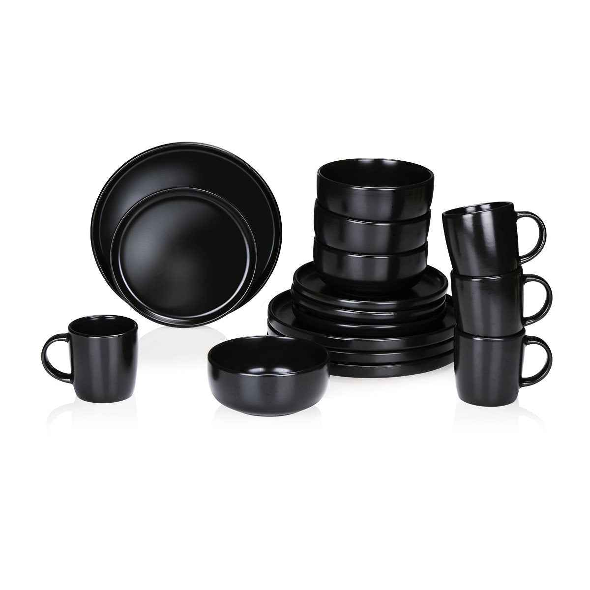ALPINA SERVIESSET 16-DELIG STONEWARE ZWART - Tuincentrum Lopik