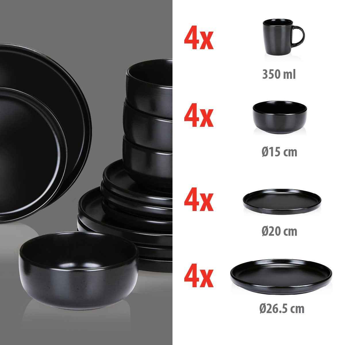 ALPINA SERVIESSET 16-DELIG STONEWARE ZWART - Tuincentrum Lopik