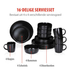 ALPINA SERVIESSET 16-DELIG STONEWARE ZWART - Tuincentrum Lopik