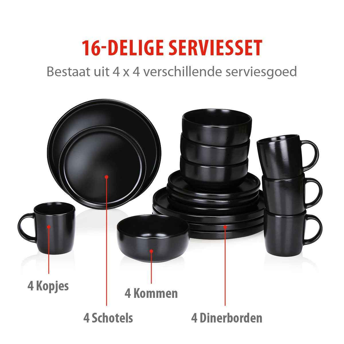 ALPINA SERVIESSET 16-DELIG STONEWARE ZWART - Tuincentrum Lopik