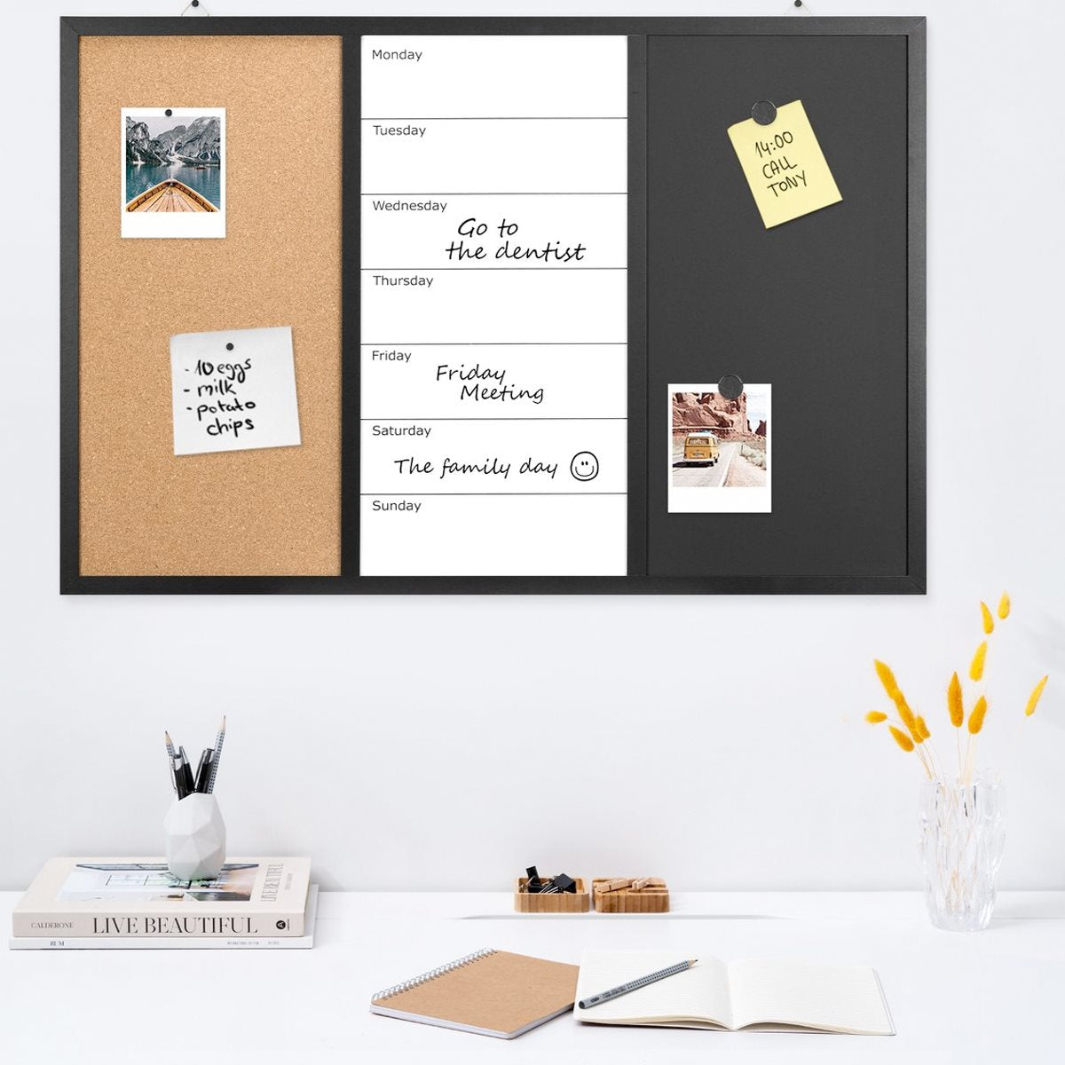 ARTI CASA PLANBORD COMBO 3-IN-1 KRIJTBORD WHITEBOARD PRIKBORD 60X40CM - Tuincentrum Lopik