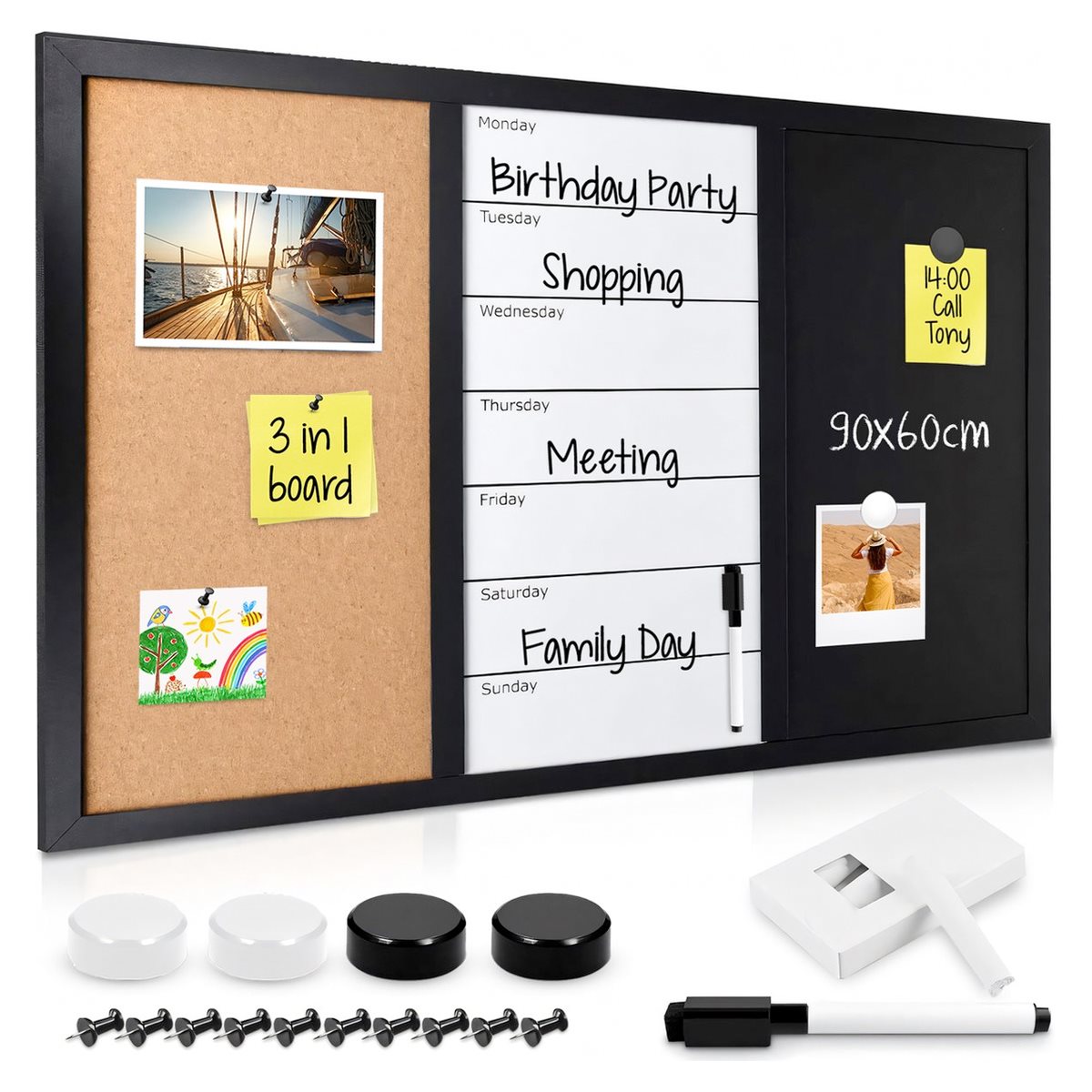 ARTI CASA PLANBORD COMBO 3-IN-1 KRIJTBORD WHITEBOARD PRIKBORD 60X40CM - Tuincentrum Lopik