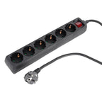 Socket 6 Way With Switch 1.5M Blk
