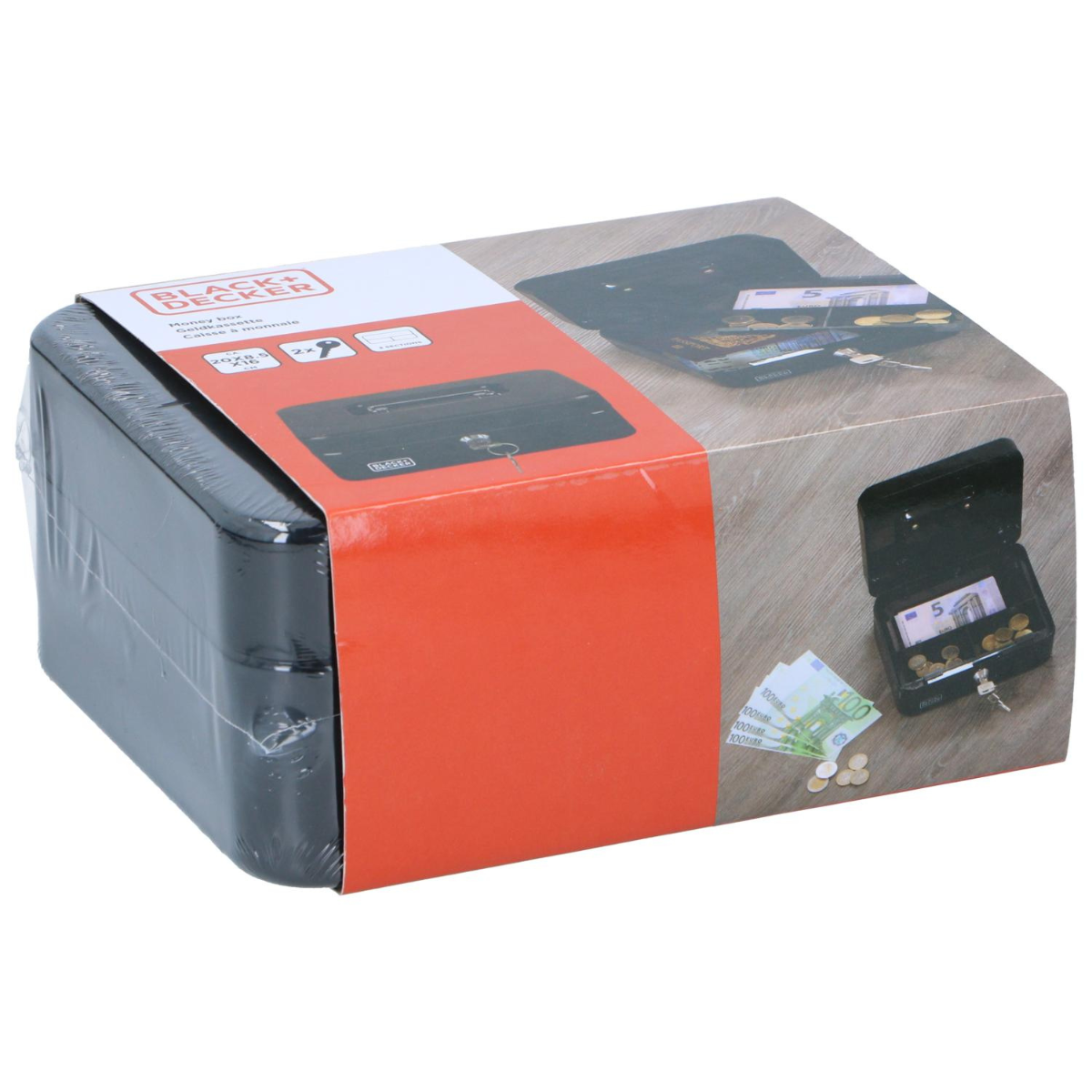 BLACK+DECKER GELDKISTJE MET SLEUTEL 20X16X8,5CM METAAL ZWART - Tuincentrum Lopik