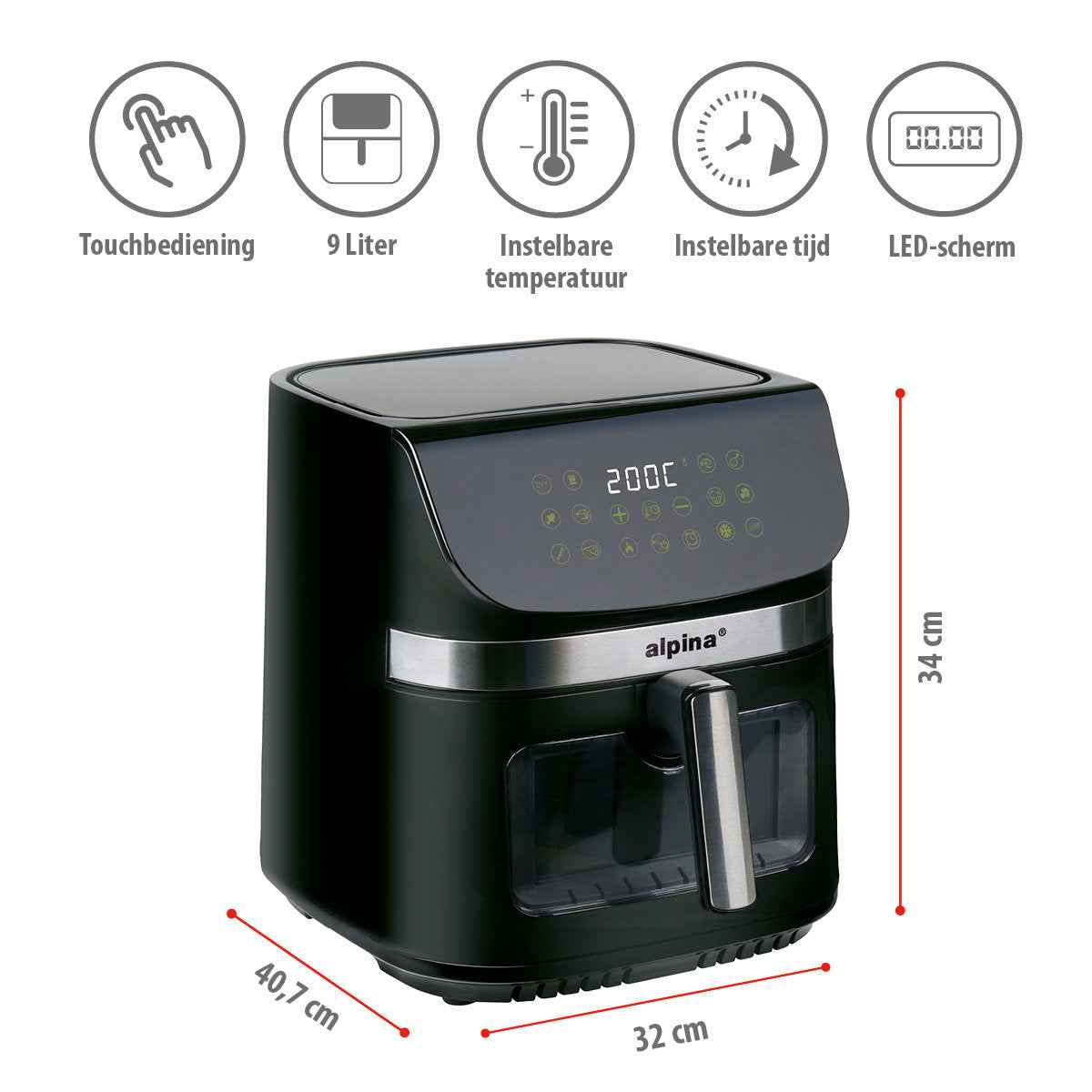 ALPINA AIR FRYER 9L 1800W - Tuincentrum Lopik
