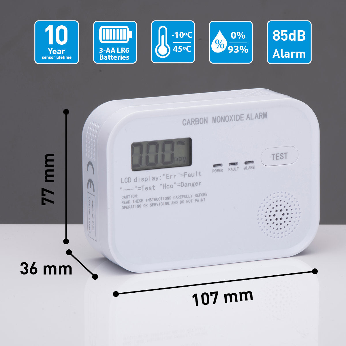 GRUNDIG KOOLMONOXIDEMELDER 85DB - 10 JAAR BATTERIJ - Tuincentrum Lopik