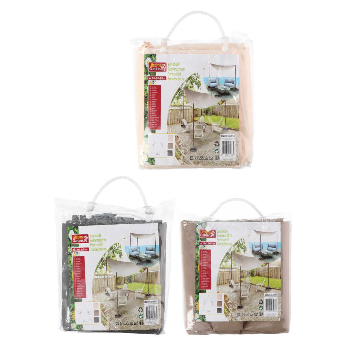 Sun Shade 3.6X3.6X3,6M 3Ass