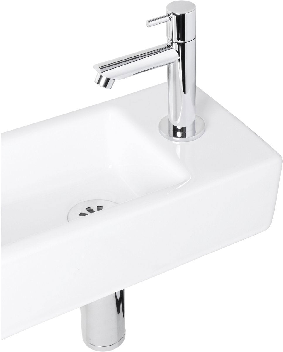 DIFFERNZ HELIOS FONTEINSET KERAMIEK WIT KRAAN RECHT CHROOM RECHTS 37.5X18.5X9.5CM - Tuincentrum Lopik