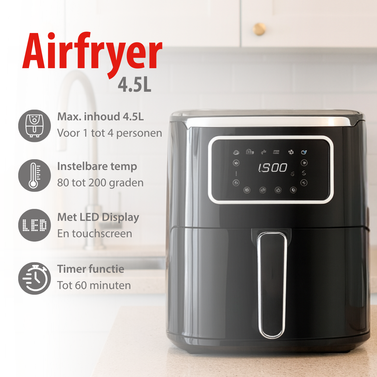 ALPINA HETELUCHTFRITEUSE 4,5L 1450W - Tuincentrum Lopik