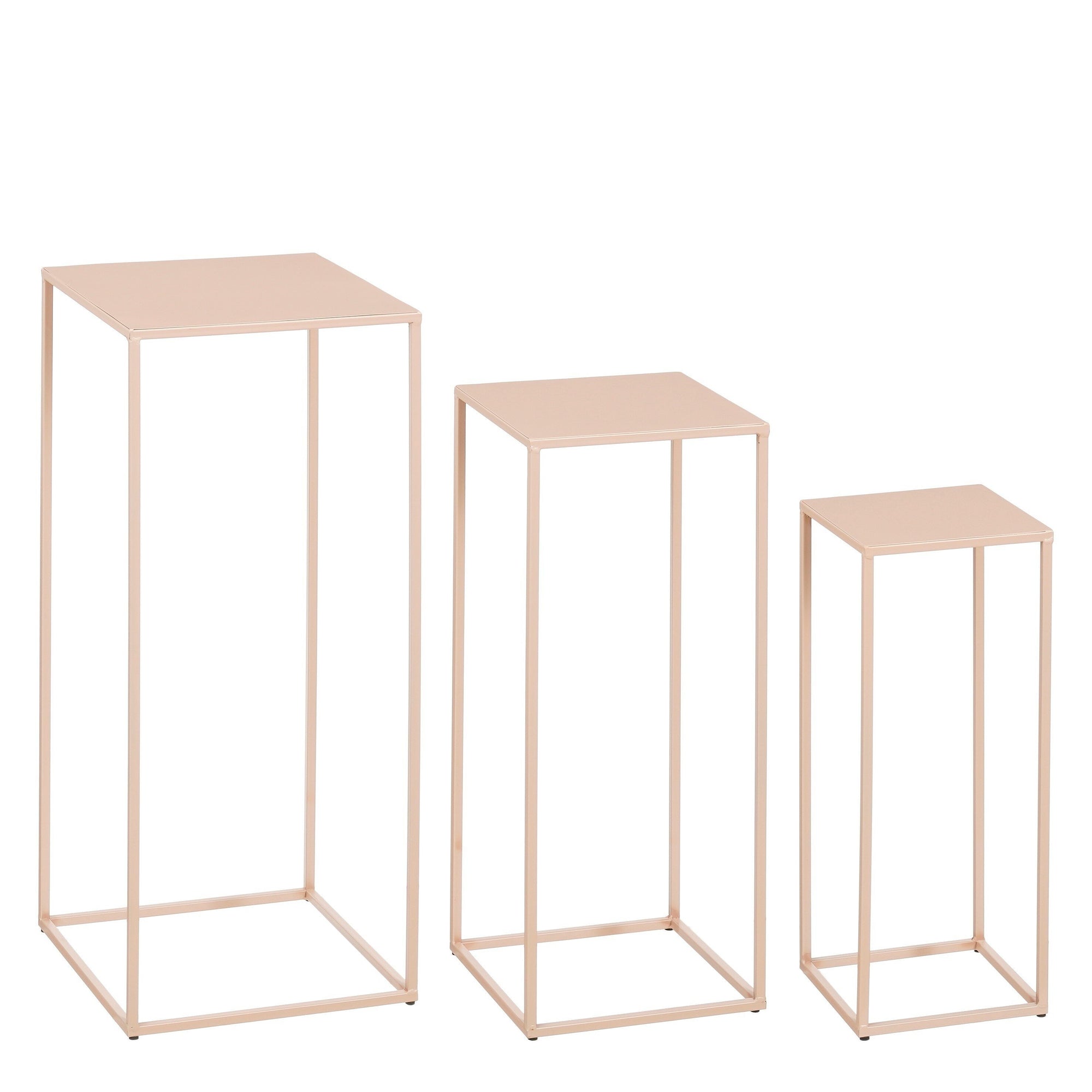 Quinty Side Table - Set Of 3 - L30 X W30 X H70 Cm - Iron - Light Pink