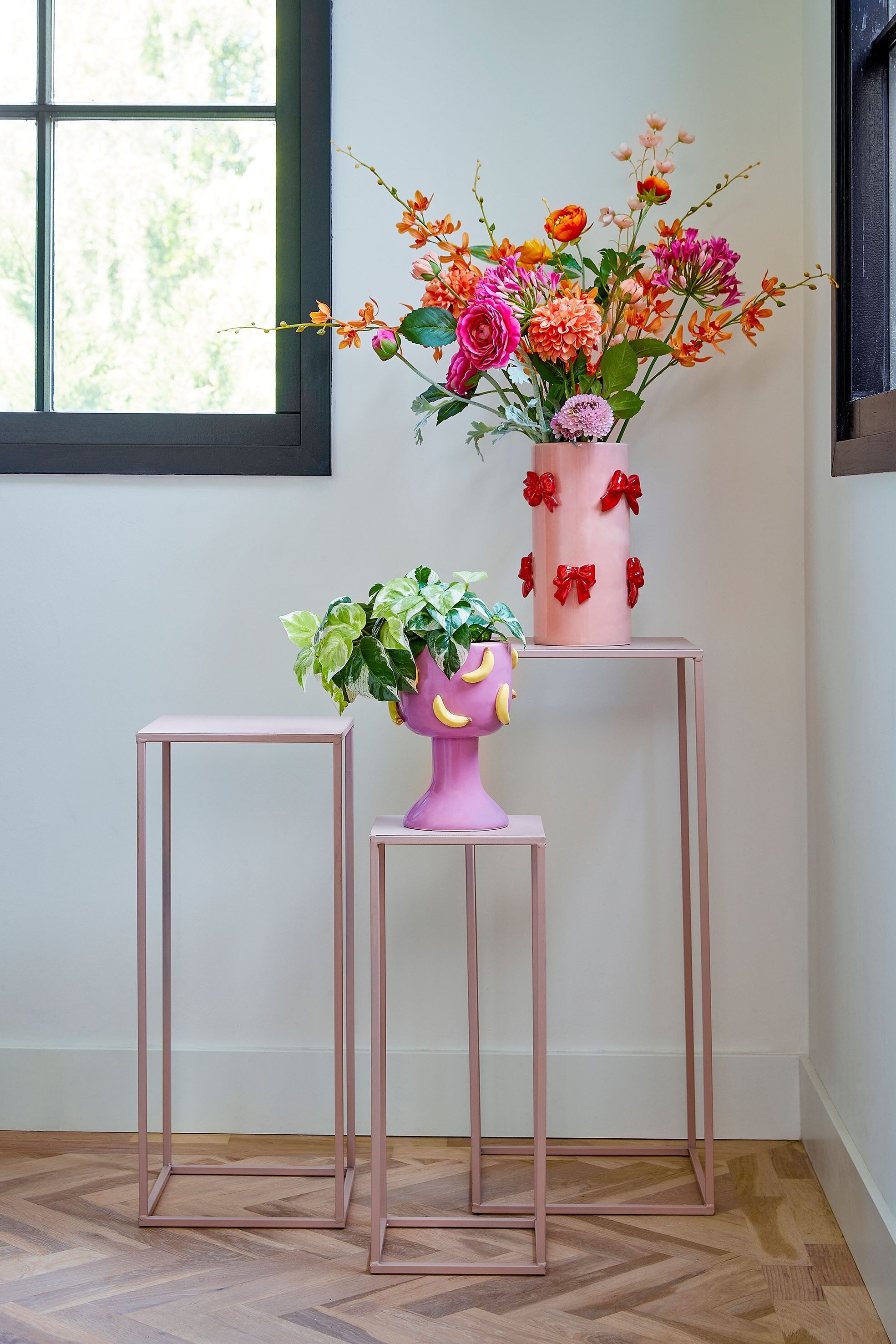 Quinty Side Table - Set Of 3 - L30 X W30 X H70 Cm - Iron - Light Pink