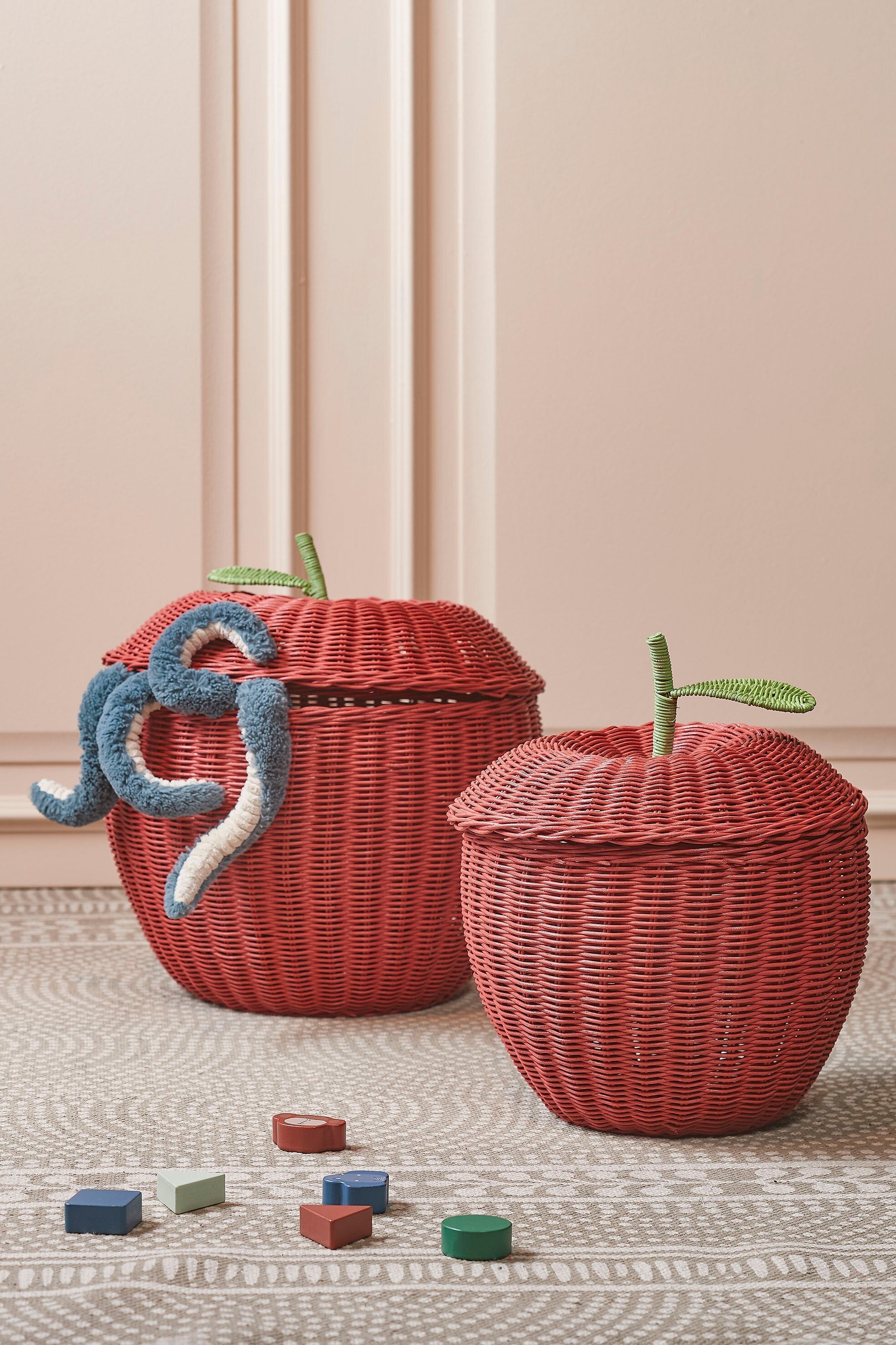 Basket With Lid Pink Set Of 2 - H26Xd30Cm