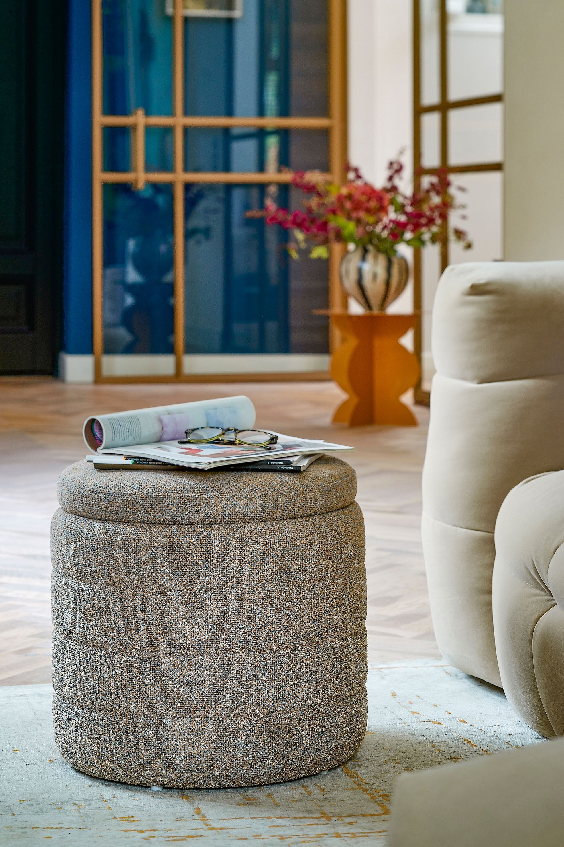 Pouffe With Storage - H41 X Ø42 Cm - Beige
