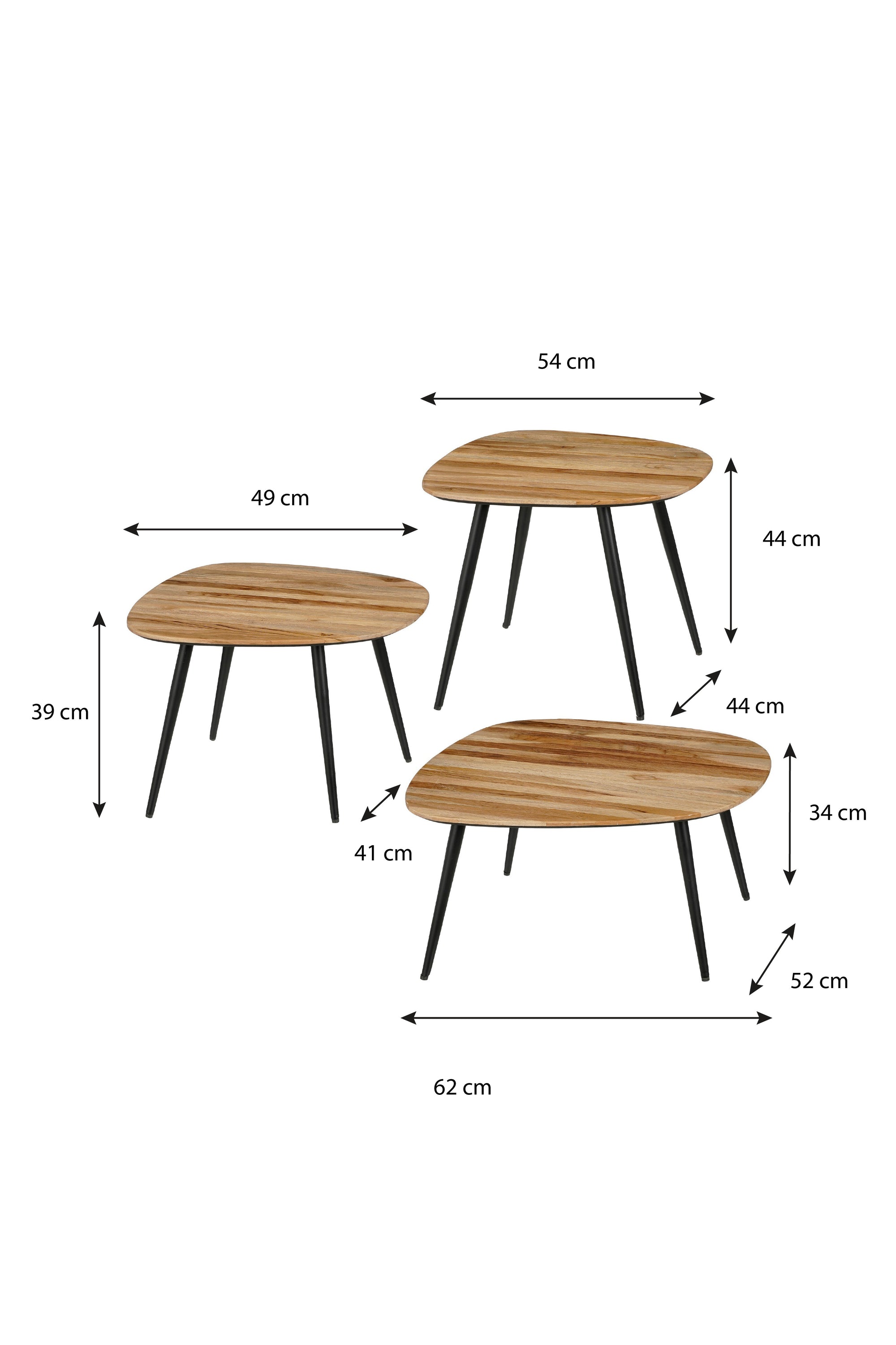 Jailey Side Table Brown Set Of 3 - L62Xw52Xh34Cm