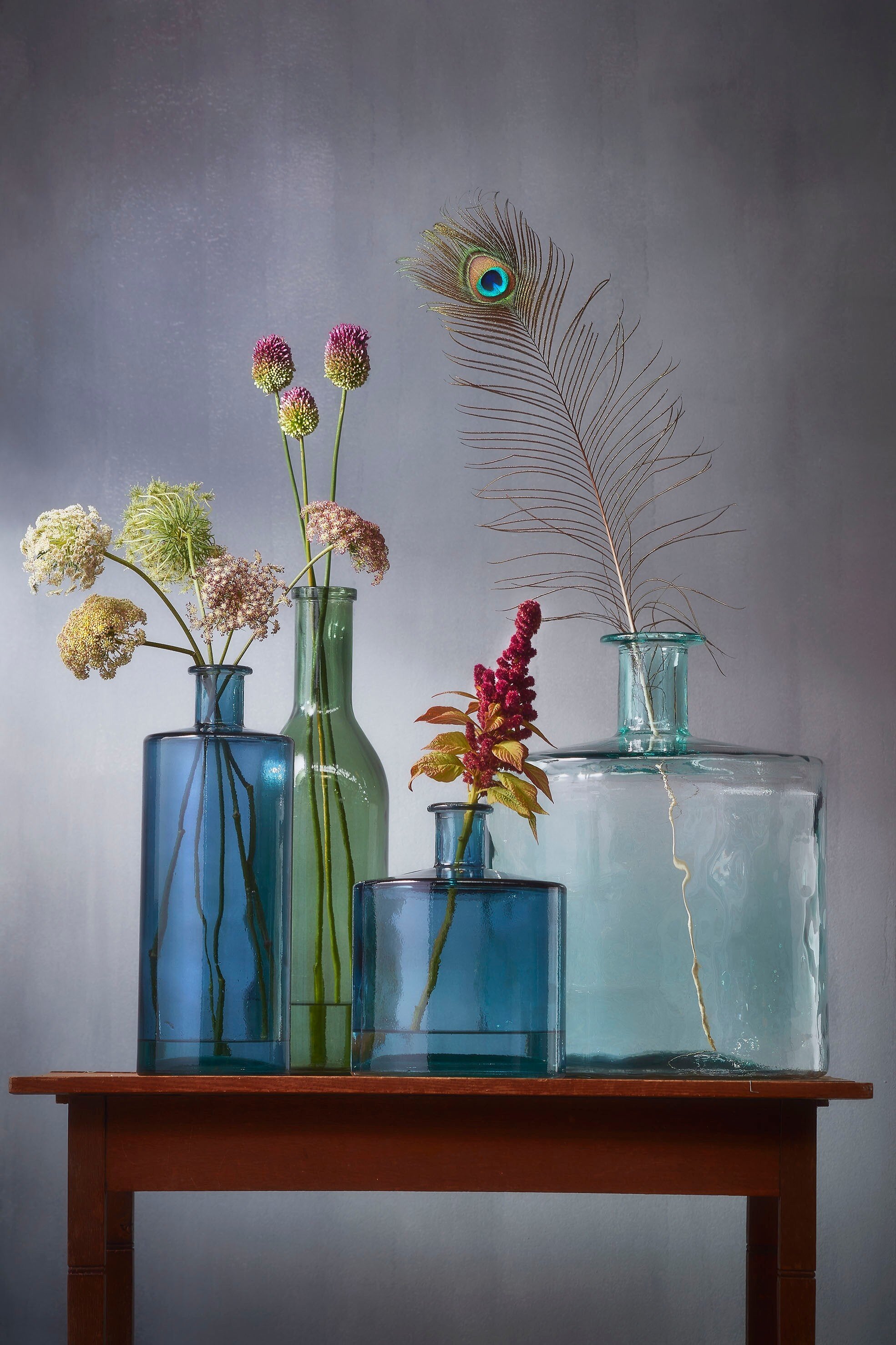 Guan Bottle Glass Blue - H40Xd15Cm