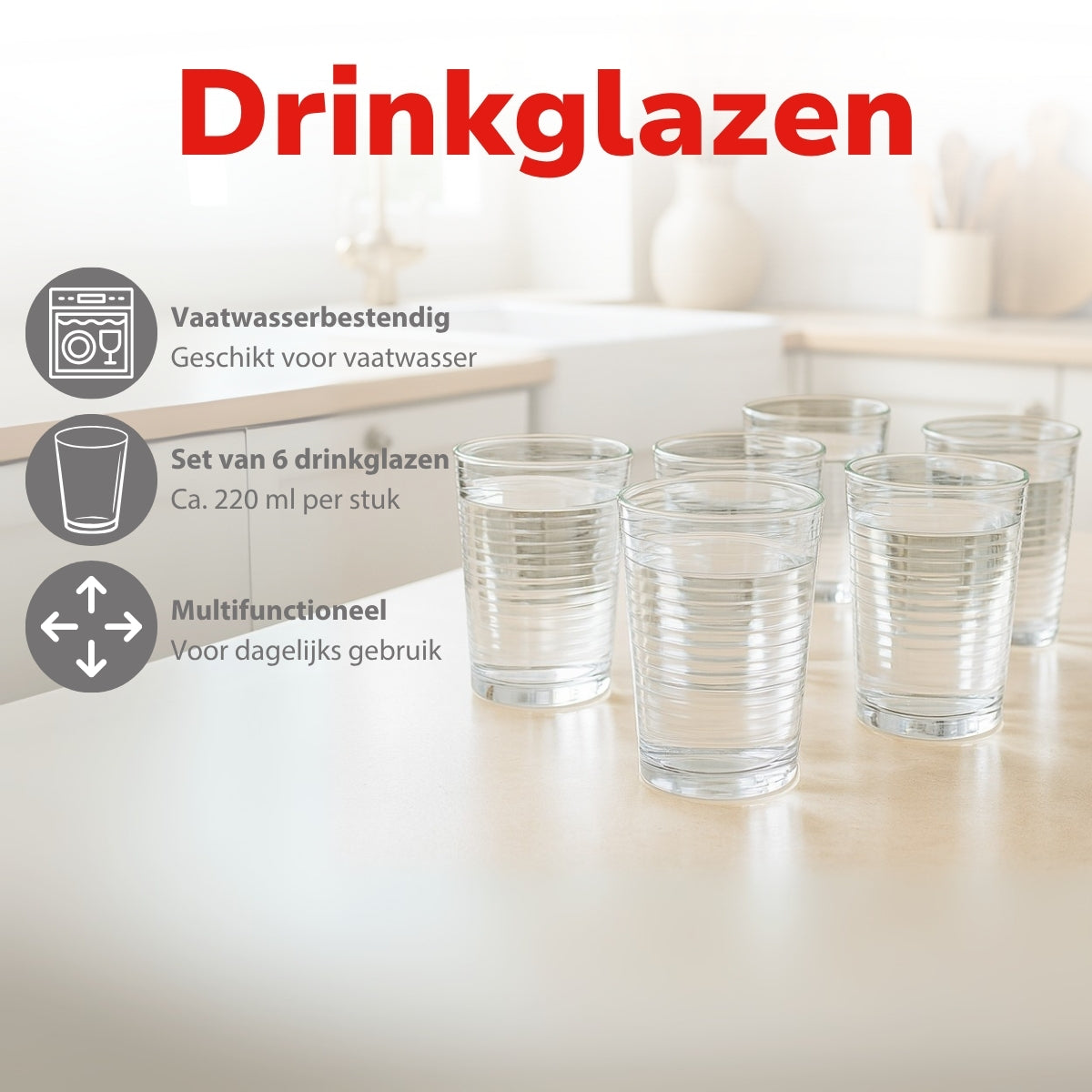 ALPINA DRINKGLAZEN SET TRANSPARANT GLAS 220 ML SET VAN 6 - Tuincentrum Lopik