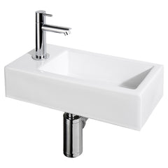 Helios Fonteinset - Keramiek Wit - Kraan Recht Chroom - Kraan Links - 37.5 X 18.5 X 9.5 Cm