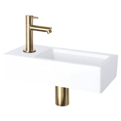 DIFFERNZ HELIOS FONTEINSET KERAMIEK WIT KRAAN RECHT MAT GOUD LINKS 37.5X18.5X9CM - Tuincentrum Lopik