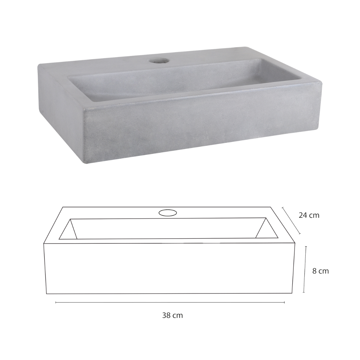 DIFFERNZ FLAT FONTEINSET BETON LICHTGRIJS KRAAN RECHT MAT ZWART 38X24X8CM - Tuincentrum Lopik
