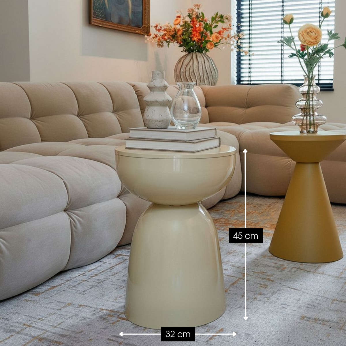 Elliot Bijzettafel - H45 X Ø32 Cm - Ijzer - Beige