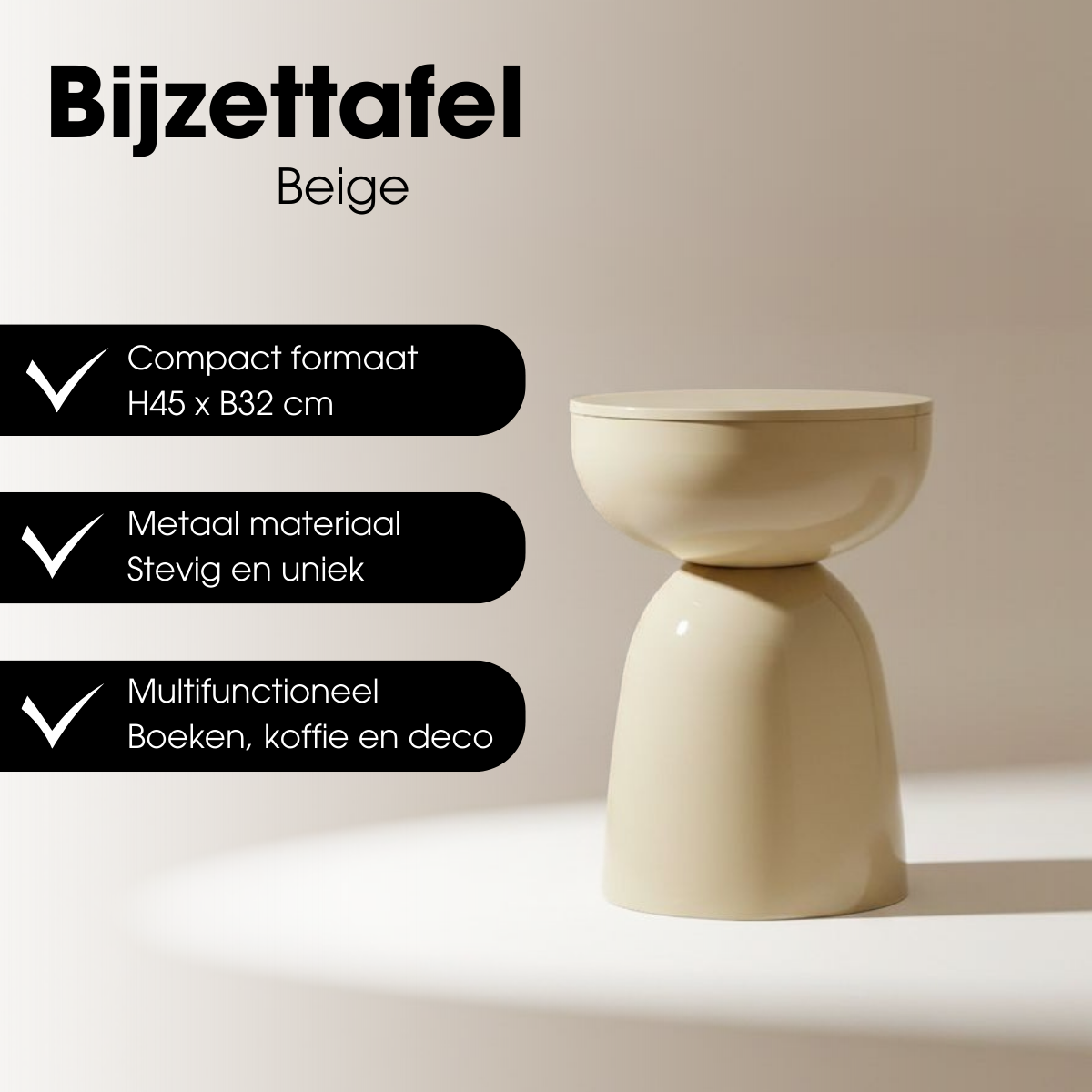 Elliot Bijzettafel - H45 X Ø32 Cm - Ijzer - Beige
